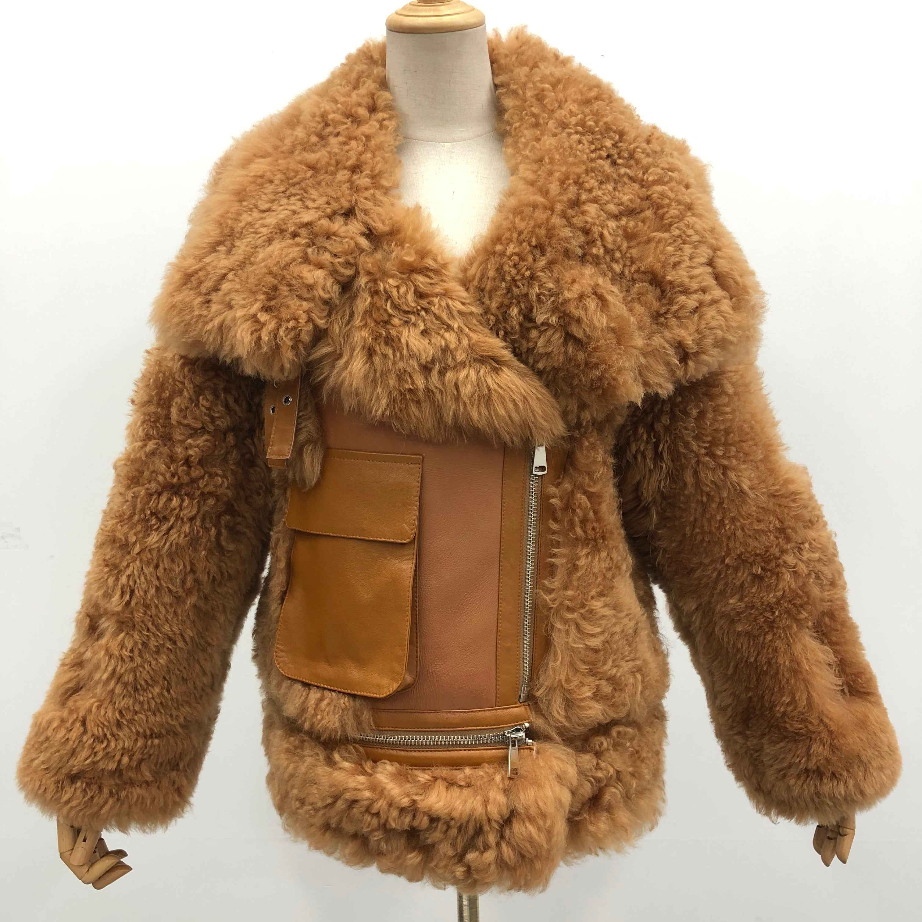 Women's Shearling Basha Jacket with Single-Side Patch Pocket - Luxe Textured Outerwear