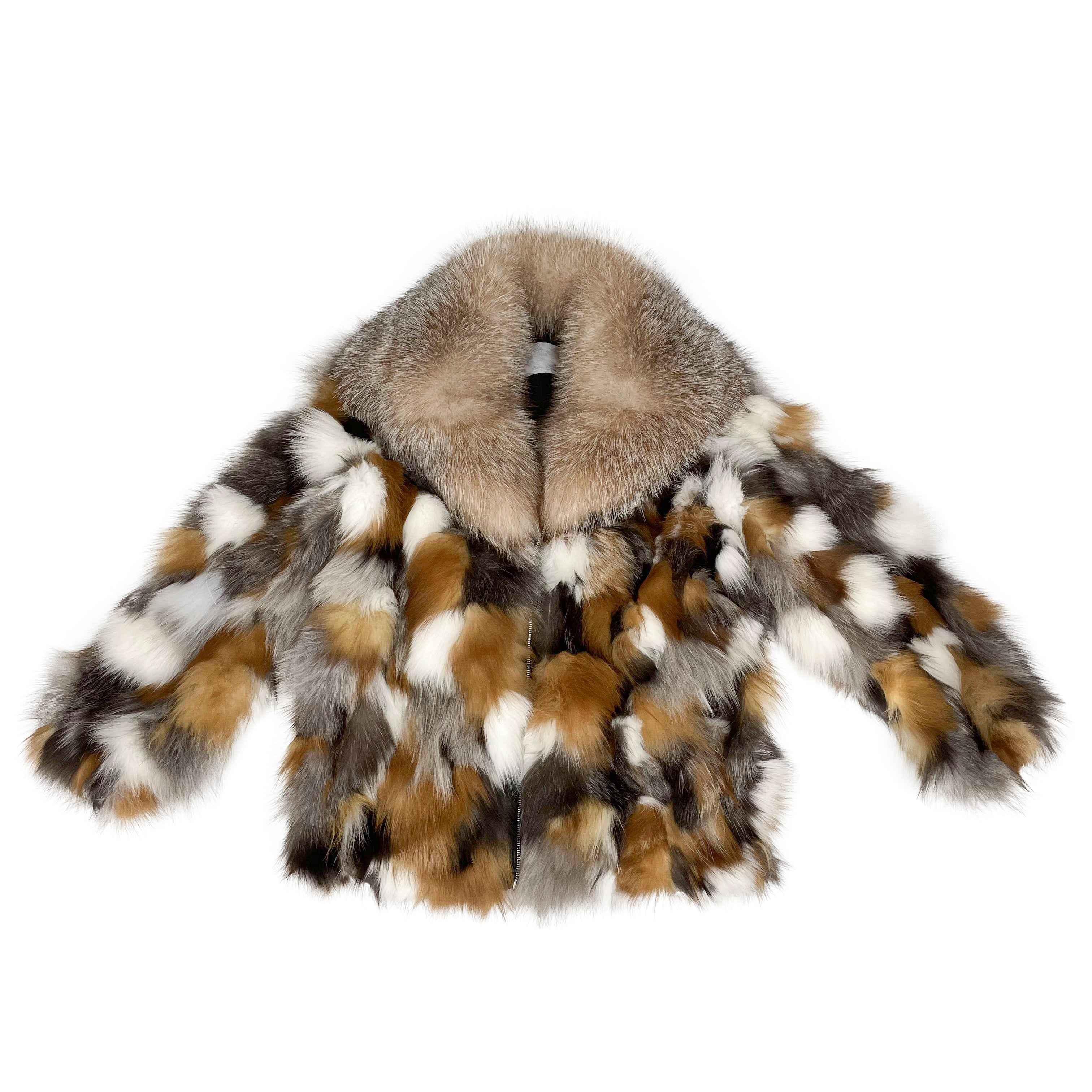 Women's Edgy Patchwork Fox Fur Coat - Party Holiday Glam Winter Fashion Jacket