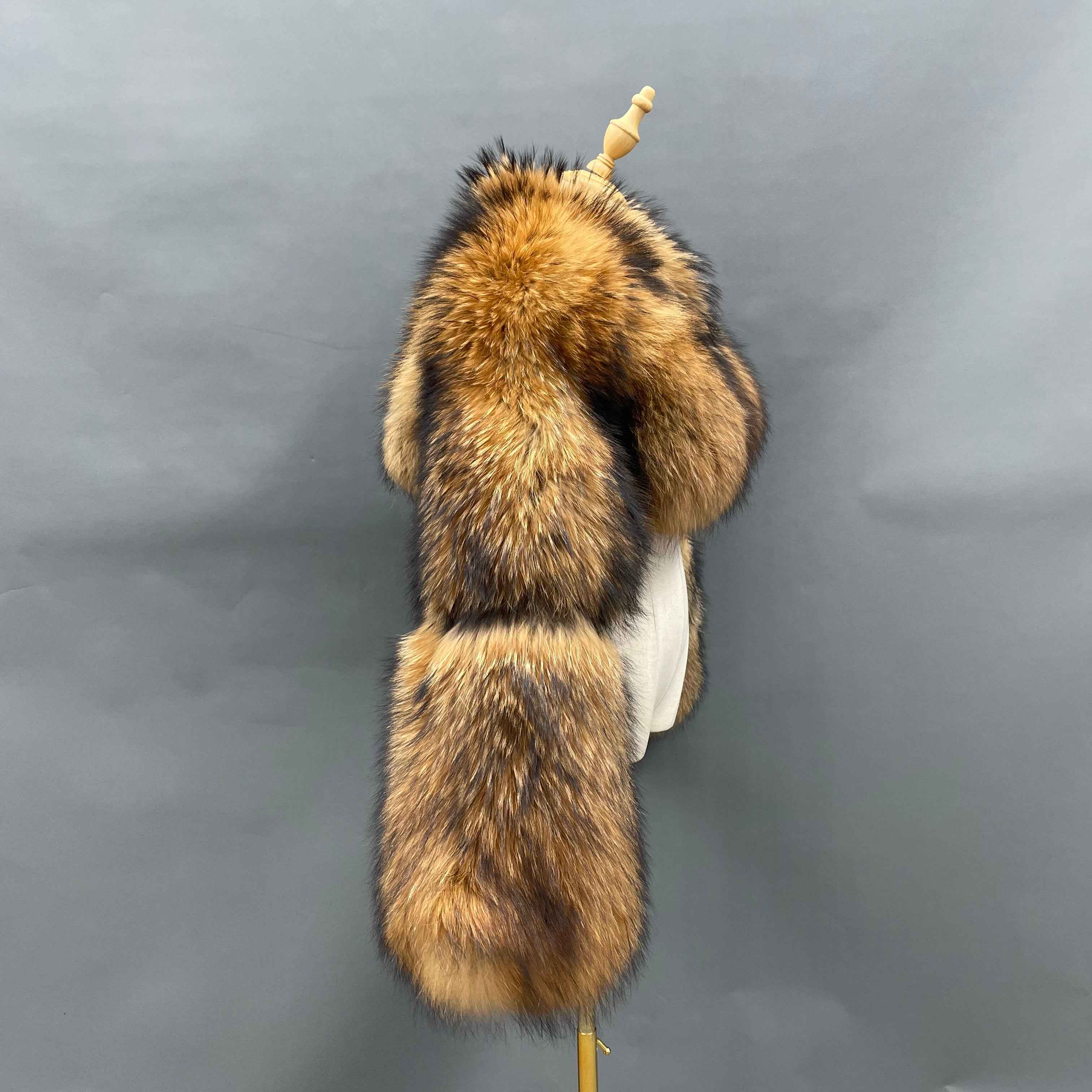 Women's Luxury Raccoon Fur Cropped Shrug - Stand Collar Vintage Evening Party Outerwear
