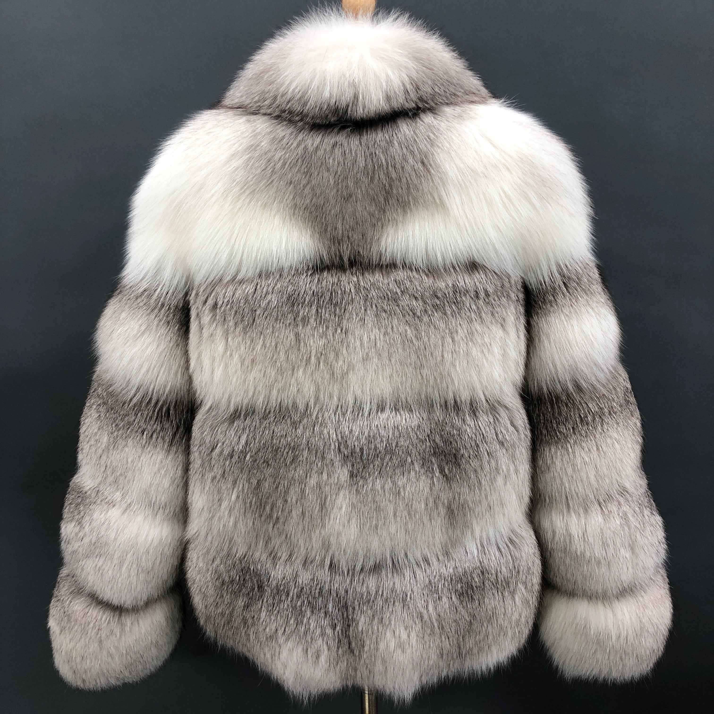 High-quality Gradient Fox Fur Coat with Lapel Collar & Layered Patchwork