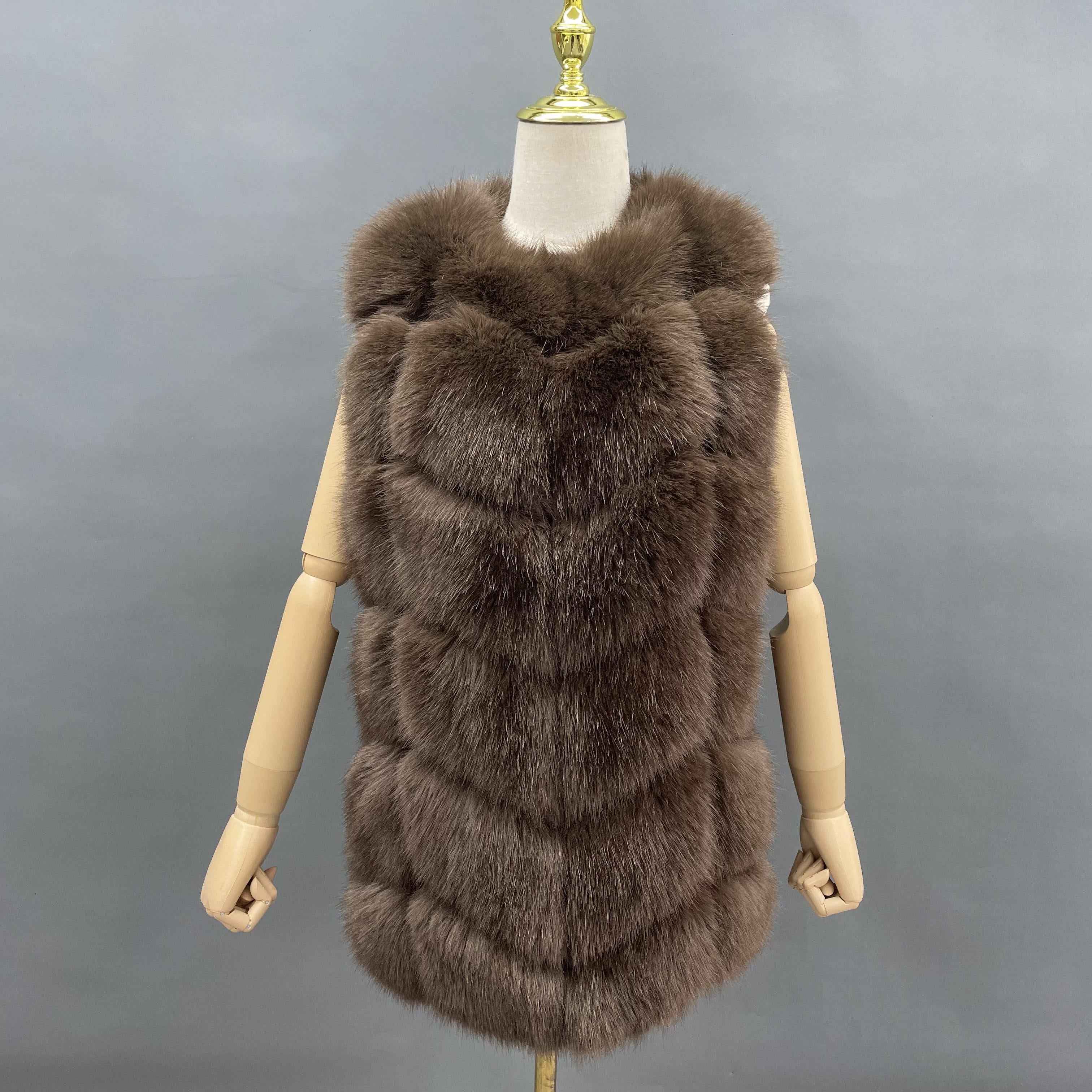 Women's 6-Panel Puffer Style Faux Fur Vest - Luxury Trendy Winter Essential Outerwear Brwon