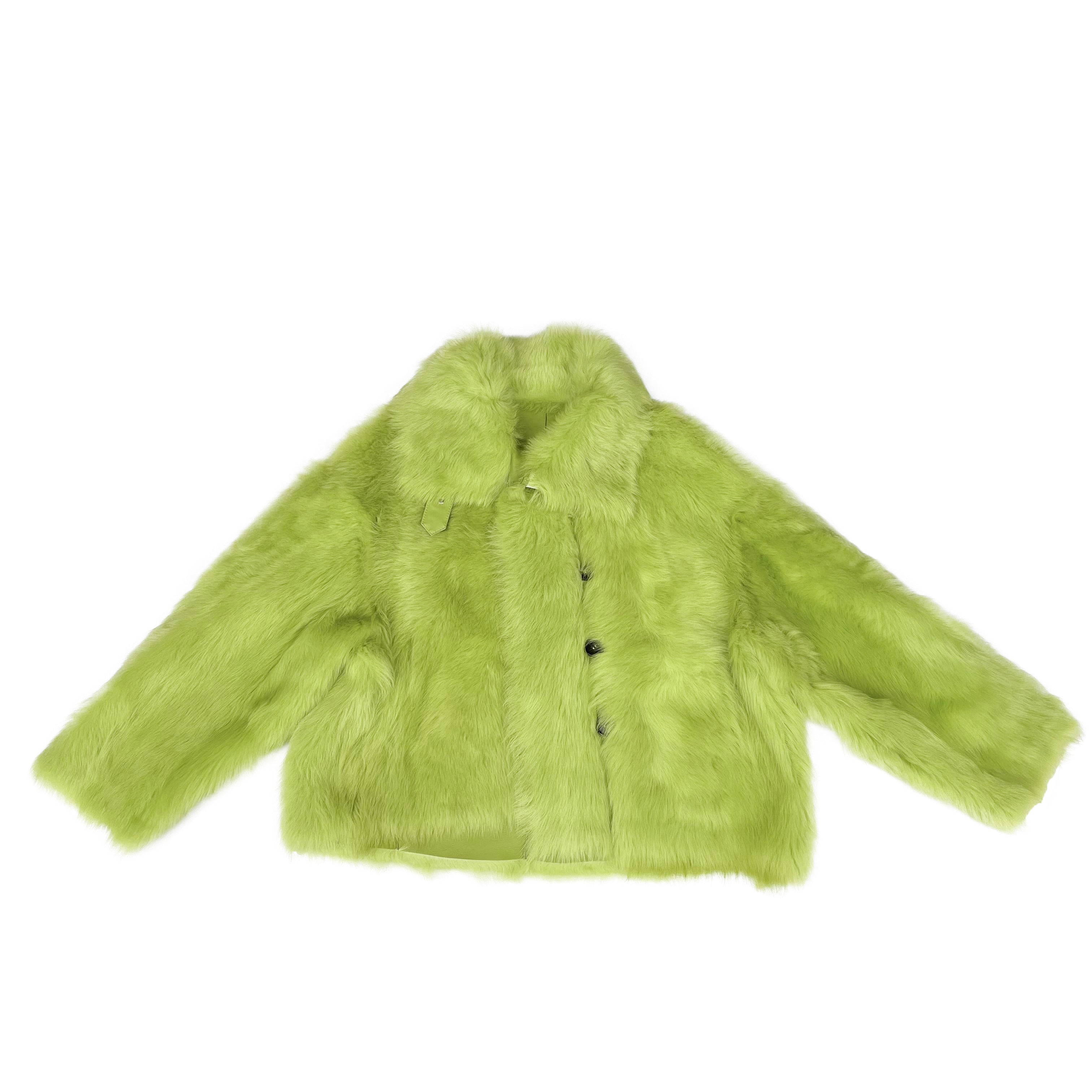 Women's Lime Green Toscana Shearling Jacket with Notched Lapel & Button Front - Luxe Winter Outerwear