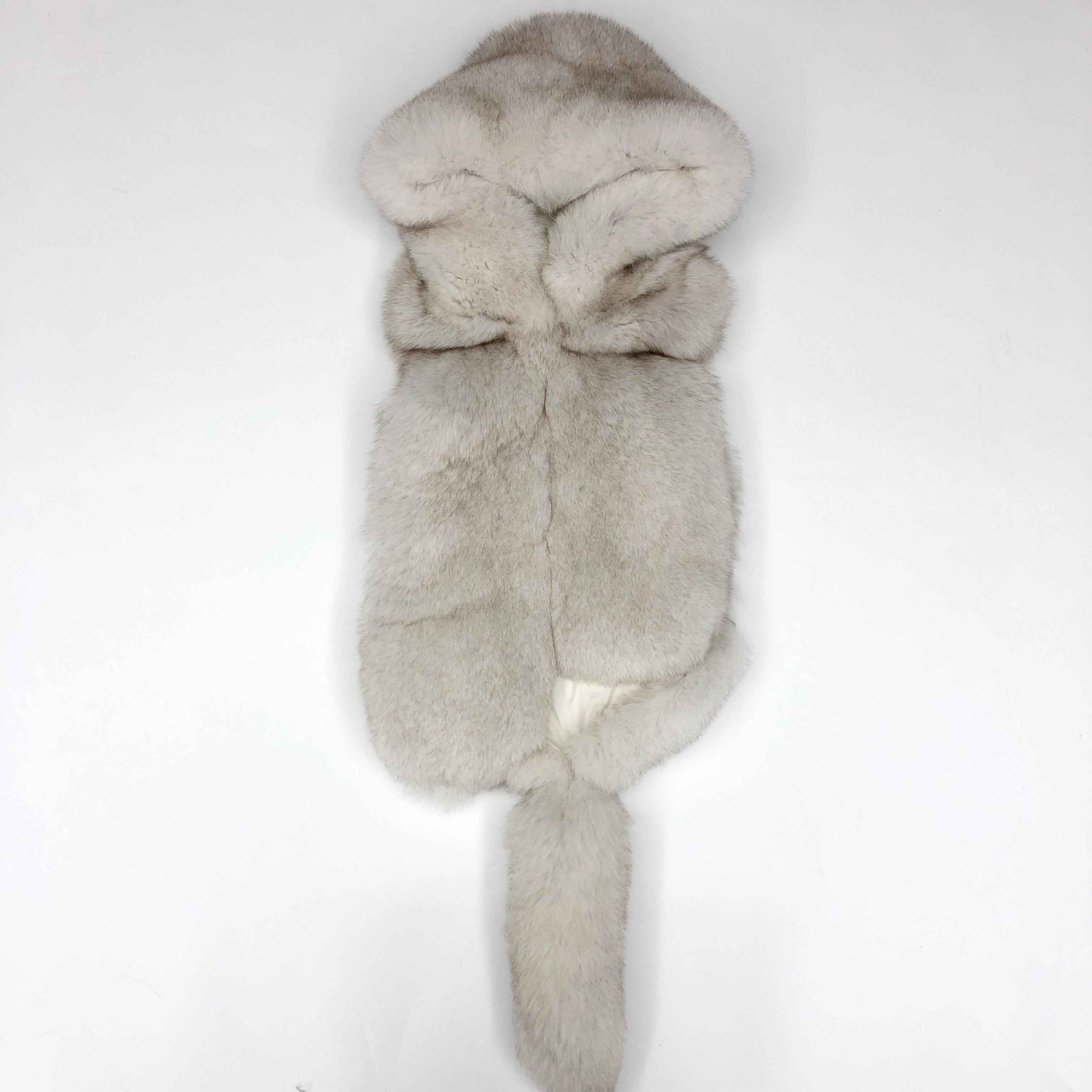 Women's Luxury Fox Fur Hooded Vest with Tail Detail - Bold Statement Outerwear