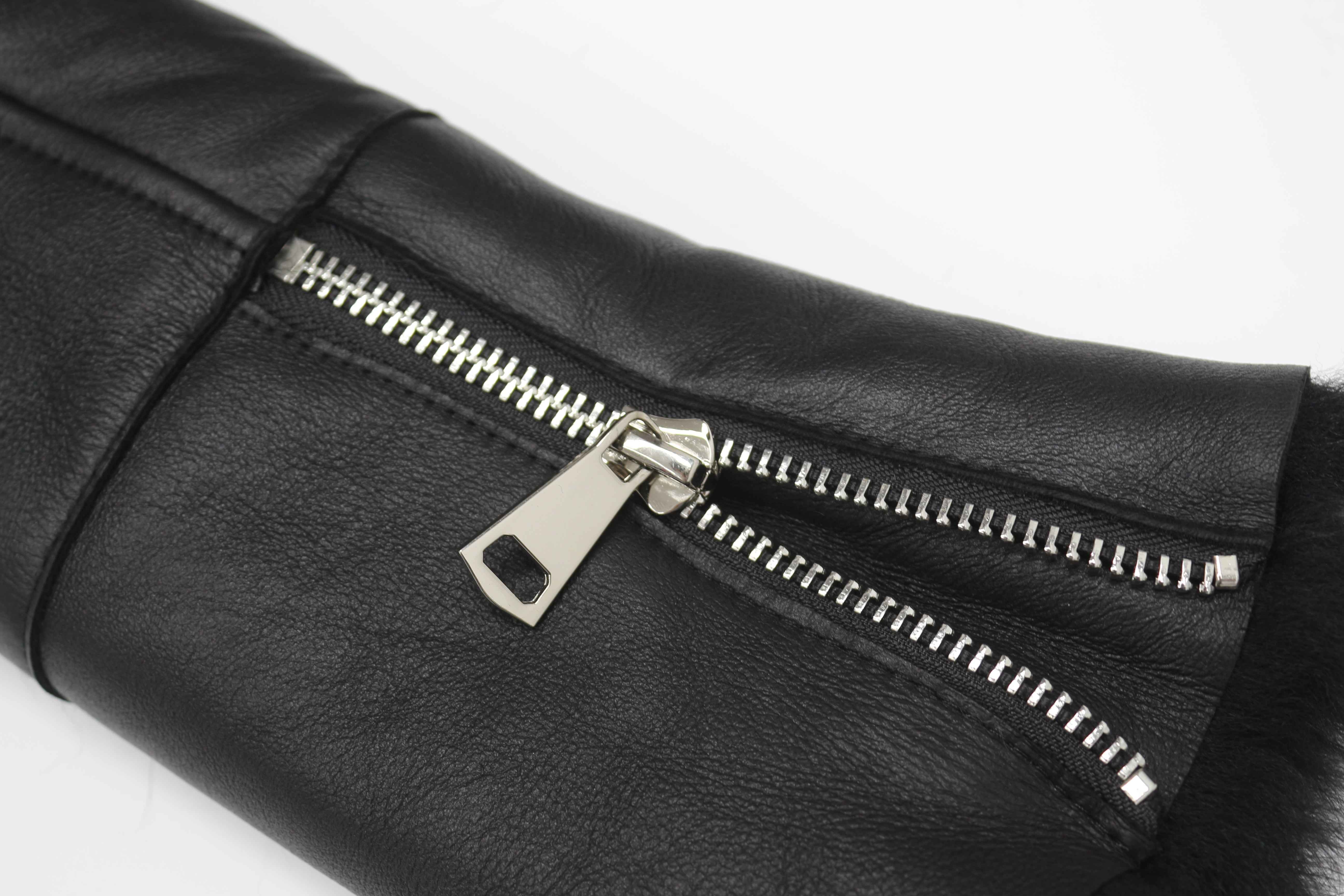 Women's Shearling Leather Jacket with Fur-Trimmed Collar & Cuffs, Zippered Cuffs, and Decorative Hem Buckles - Luxe Winter Outerwear
