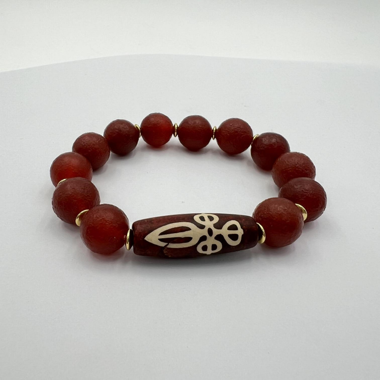 New Style Tibetan Sandalwood Tianzhu Agate Prayer Beads Vermilion Red Bracelet F Bracelet-perimeter 25cm