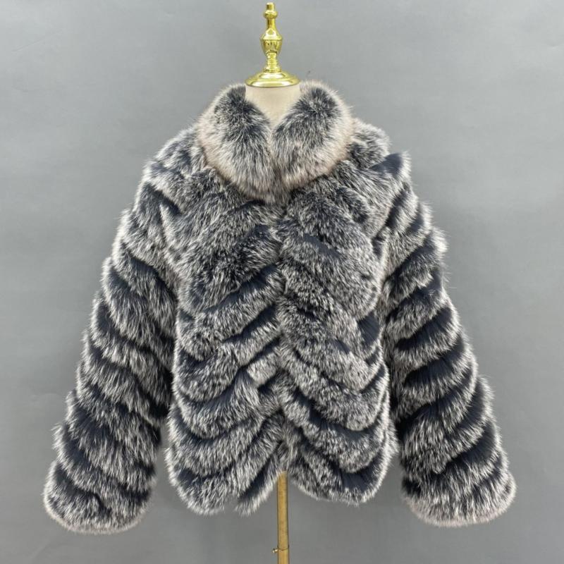 Winter Women Short Wear Two-Sided Real Fox Fur Coat Black white Click chat with us