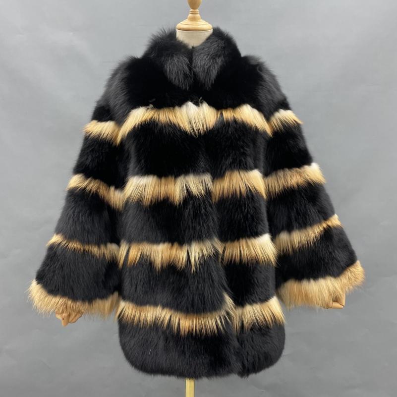 Women's Long Fur Coat Winter Thick Warm Real Fox Fur Jacket