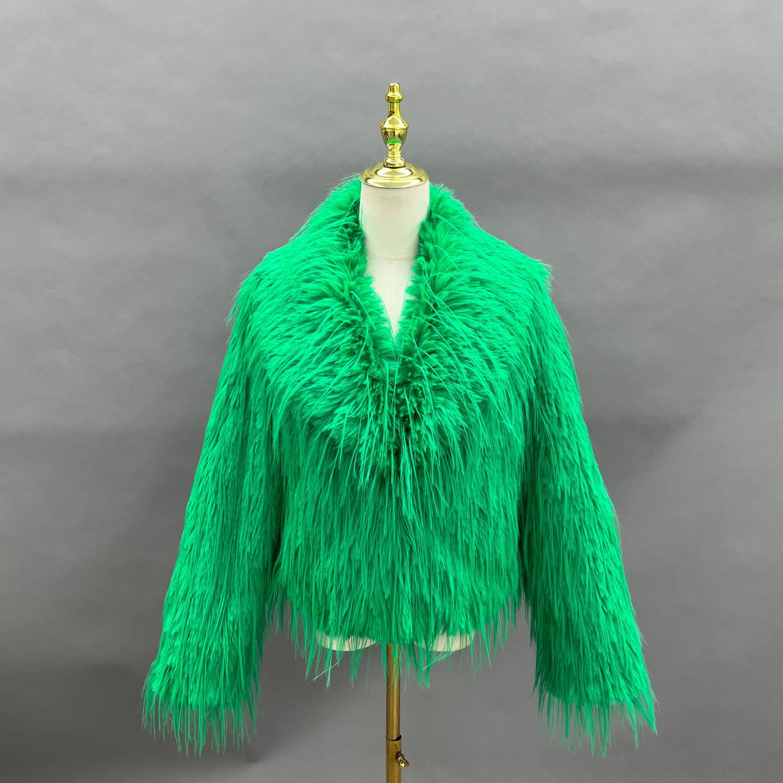 Eco Friendly Faux Fur Jacket Women's Chic Shawl Collar Tassel Faux Fur Outerwear Coat