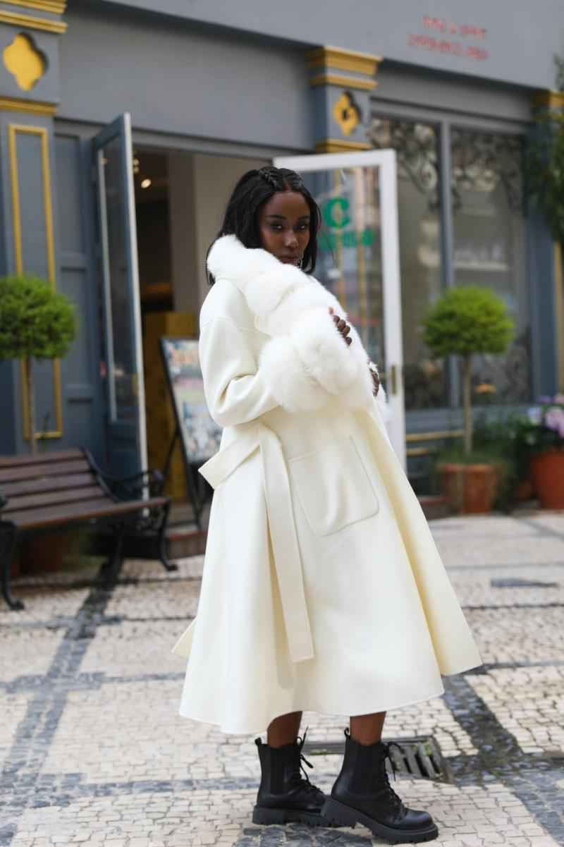 Large Skirt Hem Double-Sided Wool with Two-section Fur Cuffs