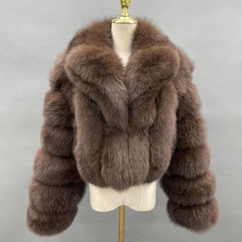 Winter Women's Luxury Fur Short Blue Fox Coat Brown