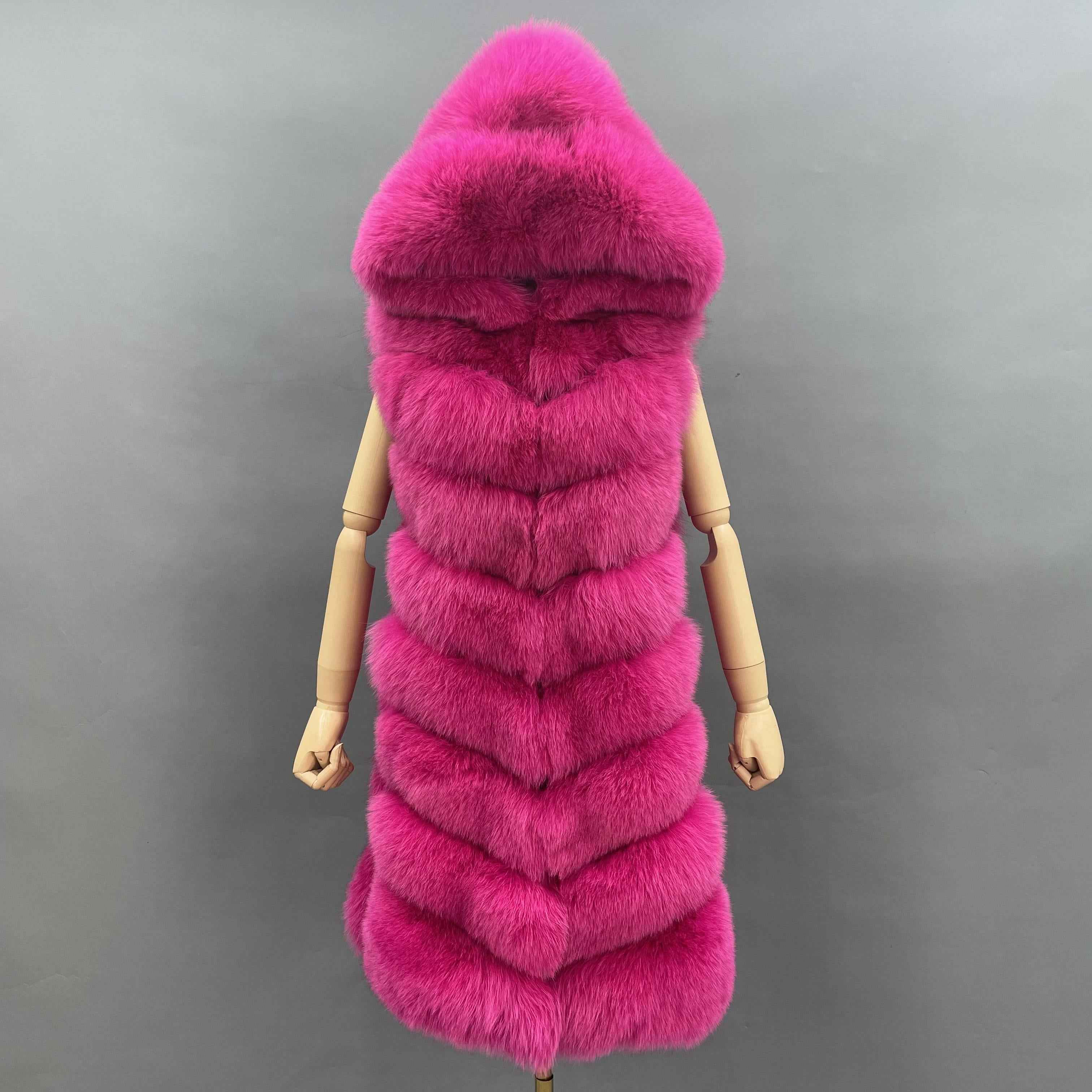 Women's 8-Panel Hooded Fox Fur Long Vest - Luxurious Outerwear Hot Pnik