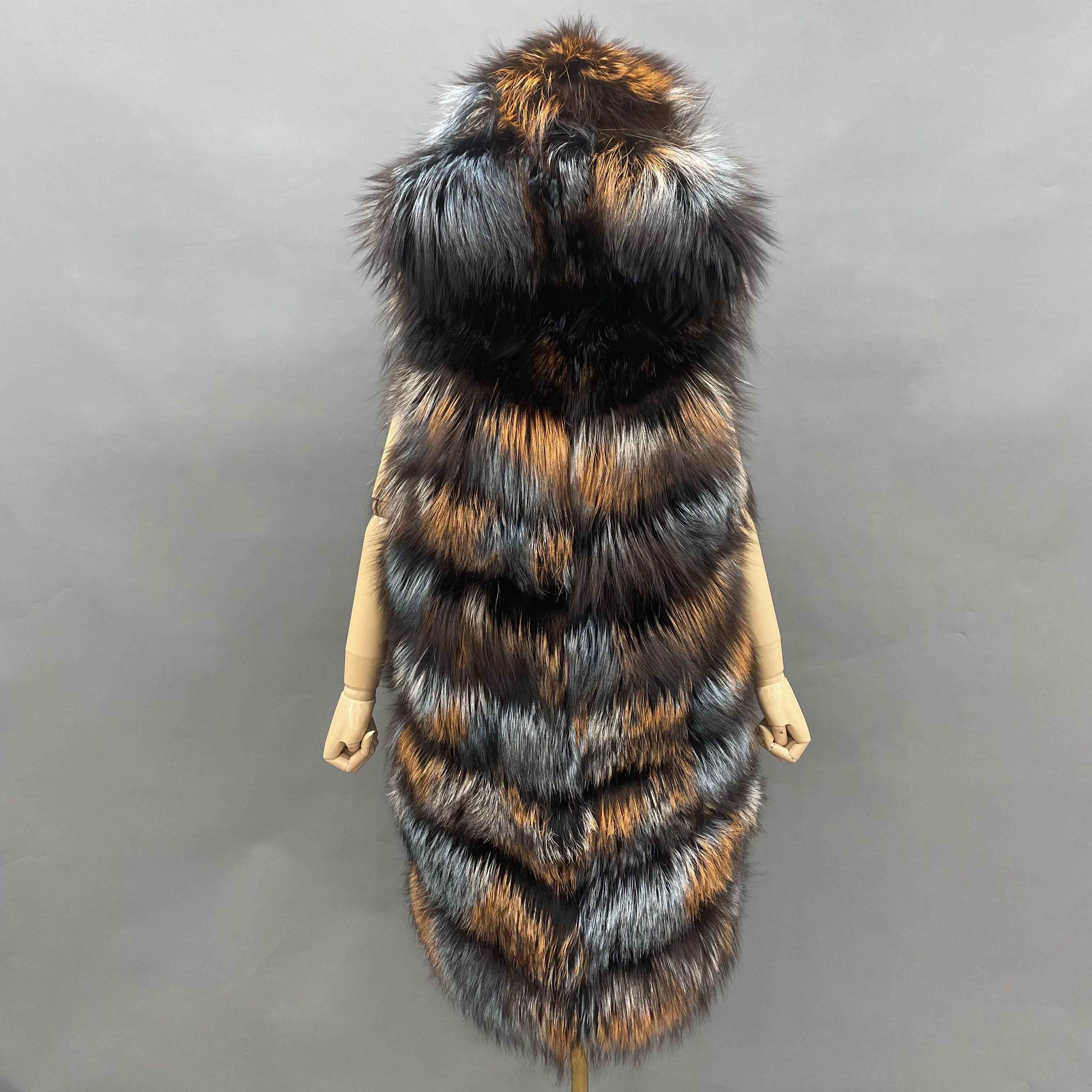 Women's 8-Panel Hooded Fox Fur Long Vest - Luxurious Outerwear 1