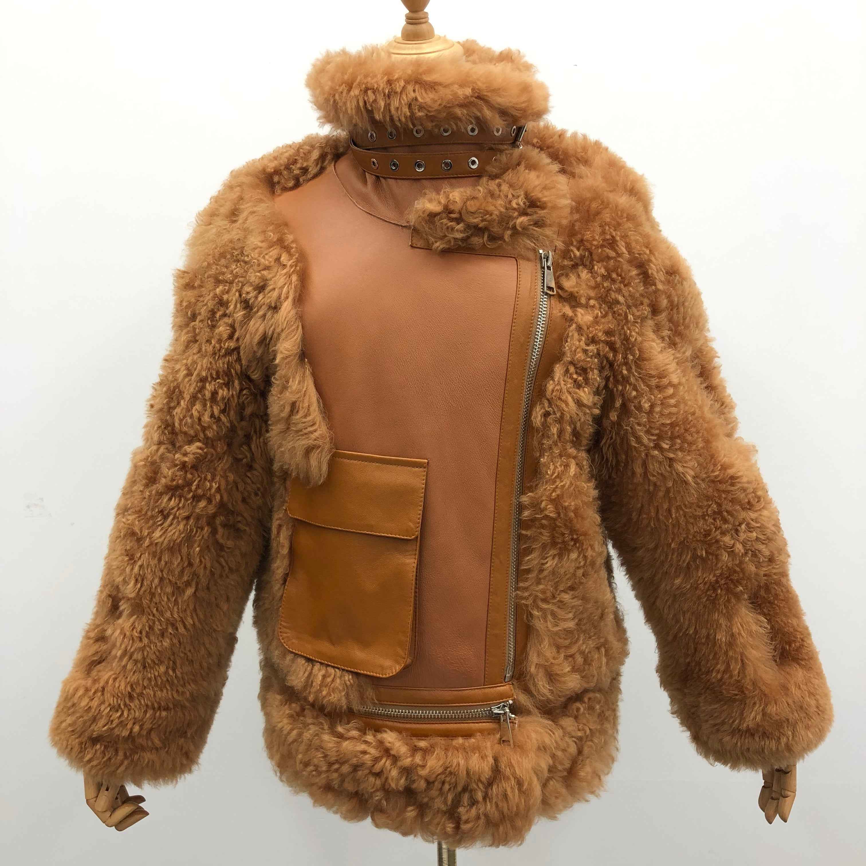 Women's Shearling Basha Jacket with Single-Side Patch Pocket - Luxe Textured Outerwear