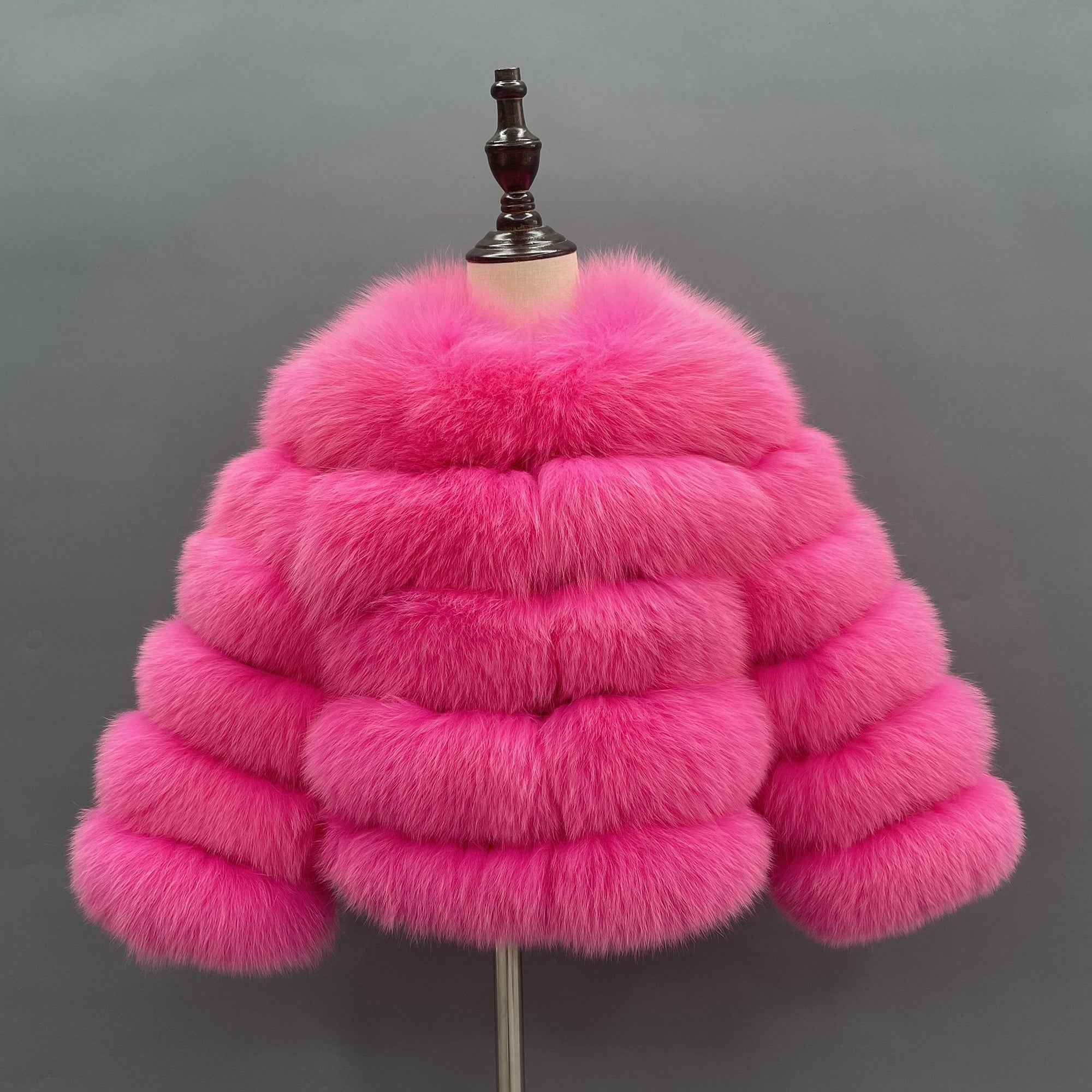 Janefur fox Fur Coat Kids Winter Fashion Warm Real Fur Coat Girls Custom Cropped fox Fur Coat Dark pink