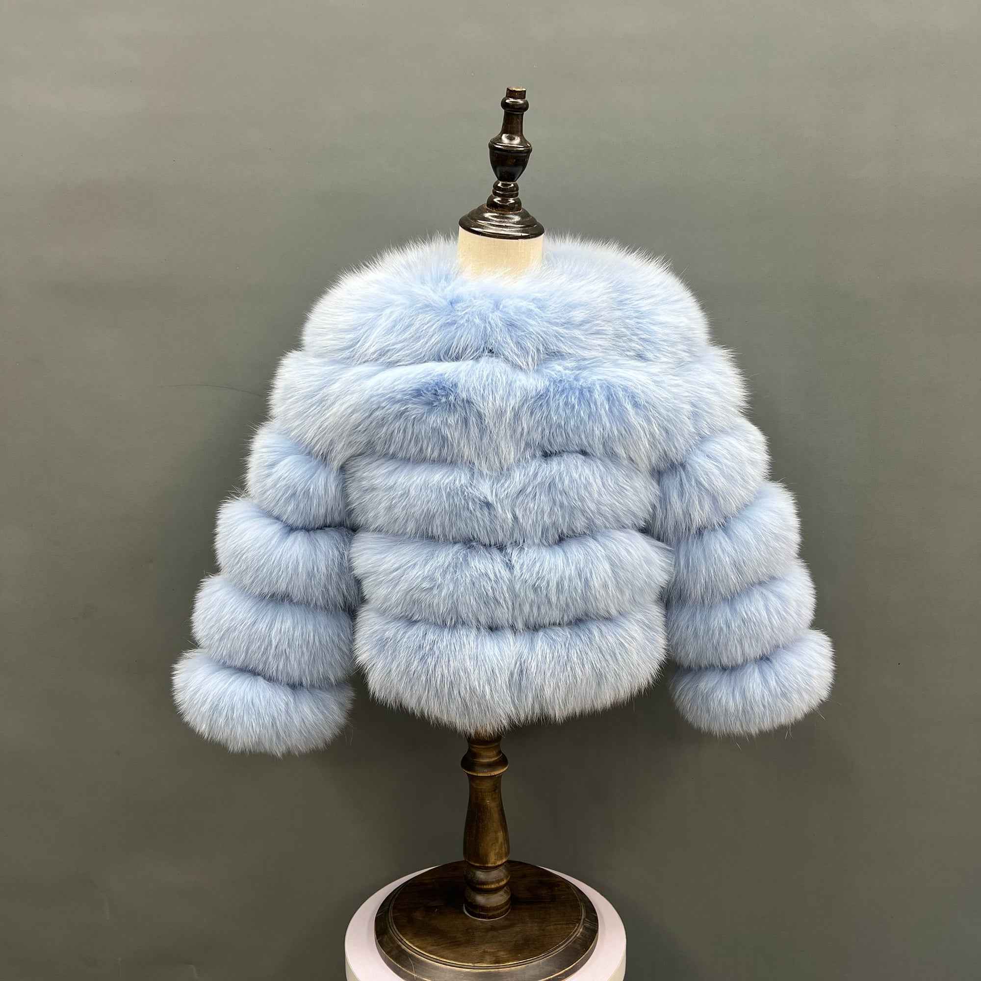 Janefur fox Fur Coat Kids Winter Fashion Warm Real Fur Coat Girls Custom Cropped fox Fur Coat Blue