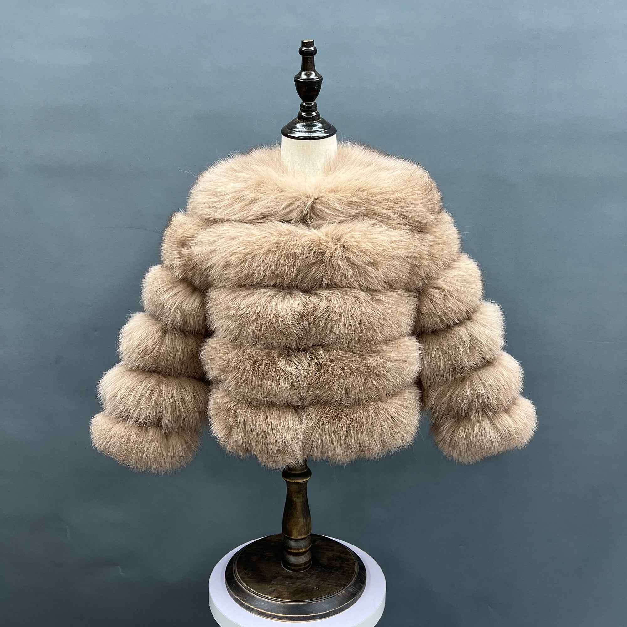 Janefur fox Fur Coat Kids Winter Fashion Warm Real Fur Coat Girls Custom Cropped fox Fur Coat Brown