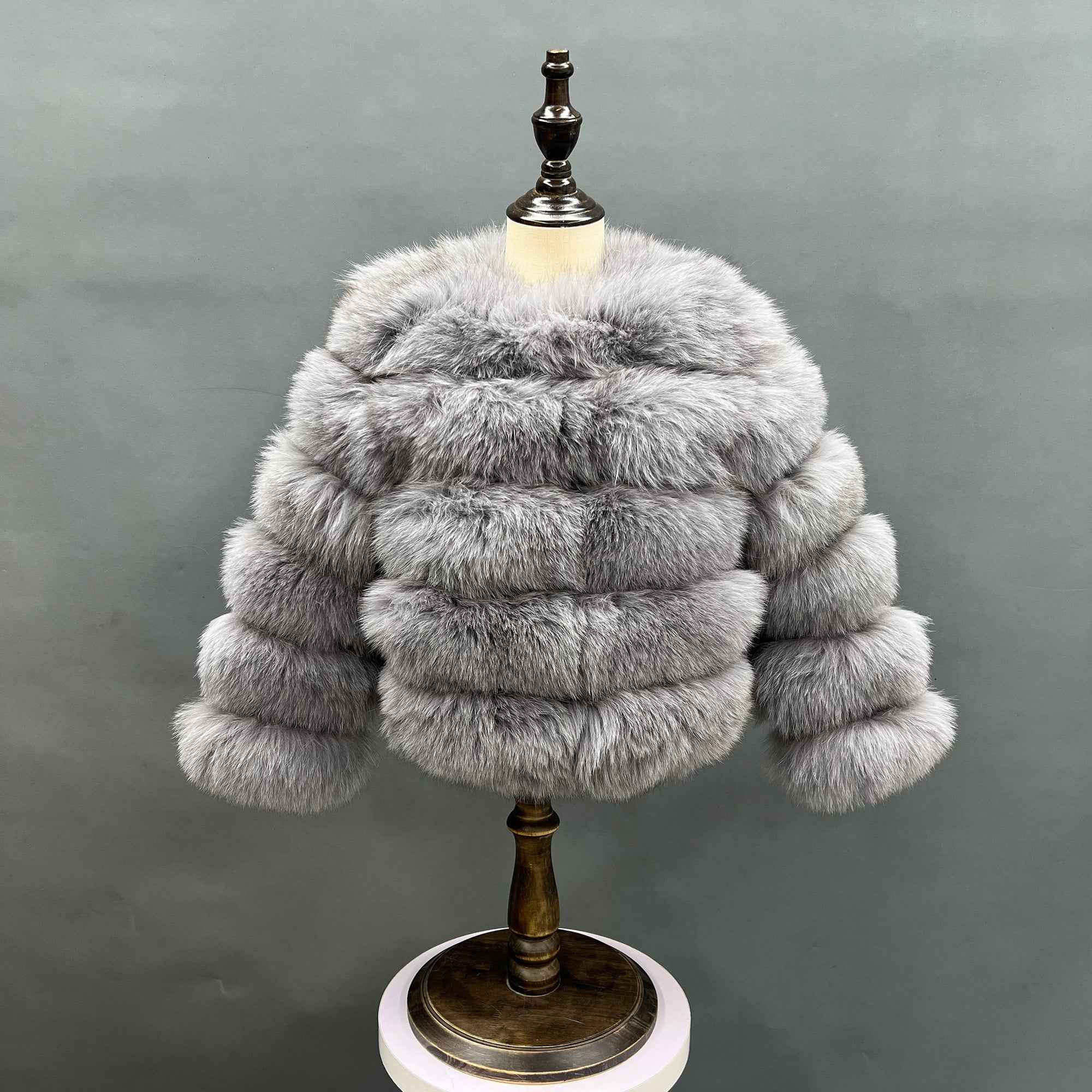 Janefur fox Fur Coat Kids Winter Fashion Warm Real Fur Coat Girls Custom Cropped fox Fur Coat Grey