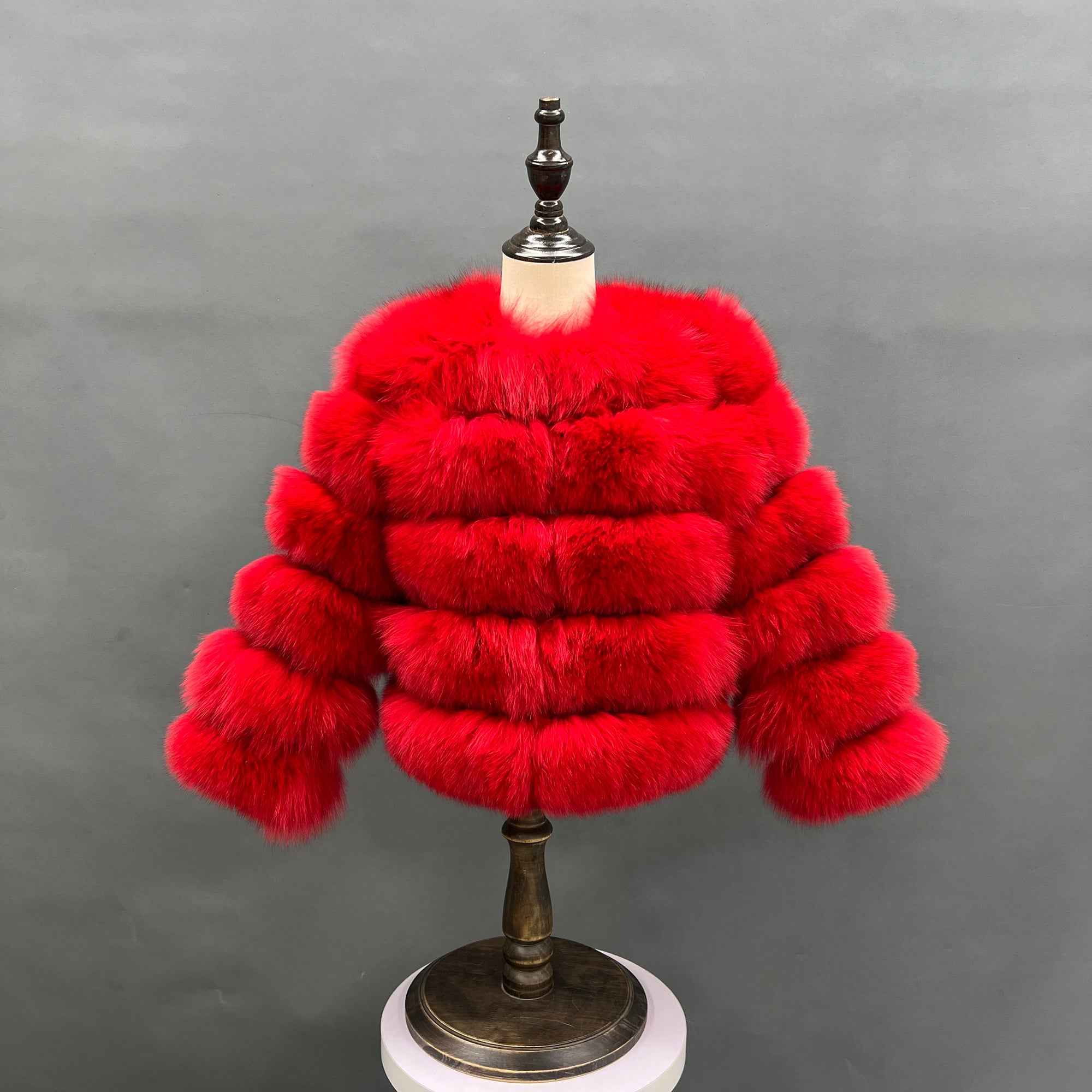 Janefur fox Fur Coat Kids Winter Fashion Warm Real Fur Coat Girls Custom Cropped fox Fur Coat Red