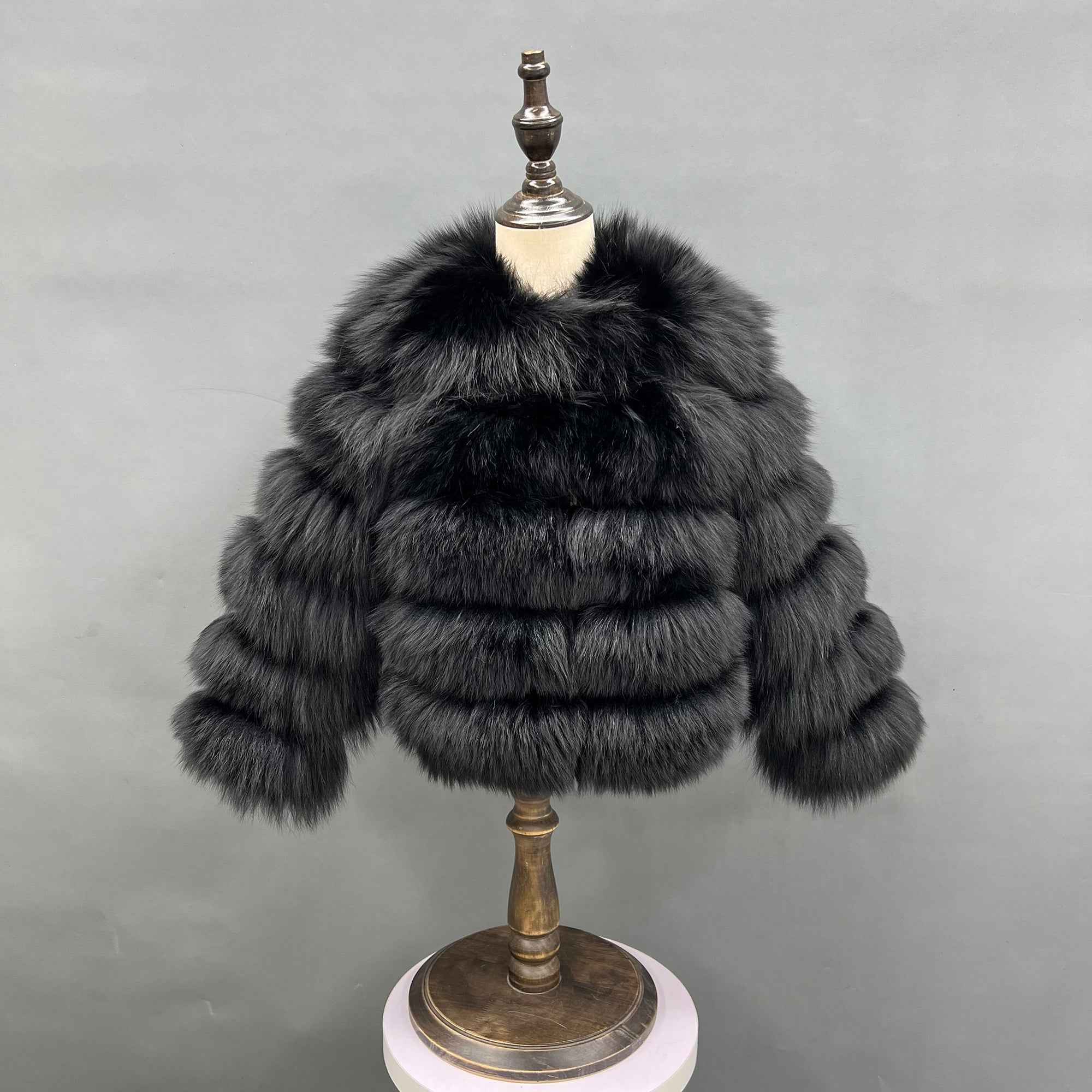 Janefur fox Fur Coat Kids Winter Fashion Warm Real Fur Coat Girls Custom Cropped fox Fur Coat Black
