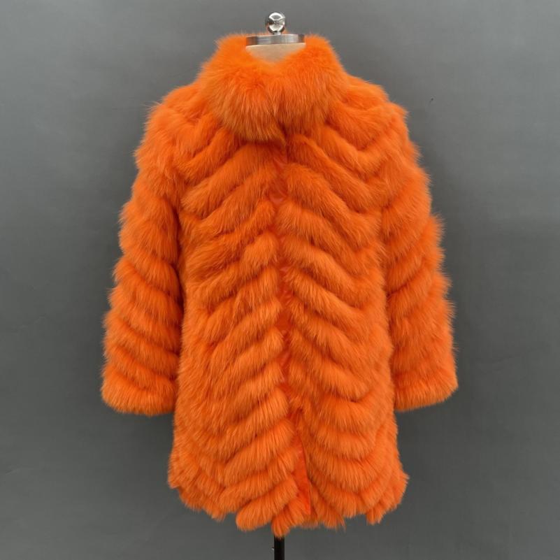 Women's Long Solid Colour Fox Fur Two-Sided Coat Orange Click chat with us