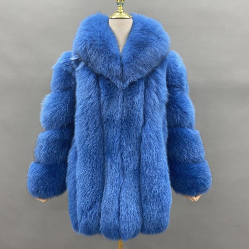 Winter Bright Color Vertical Fox Fur Coat For Women