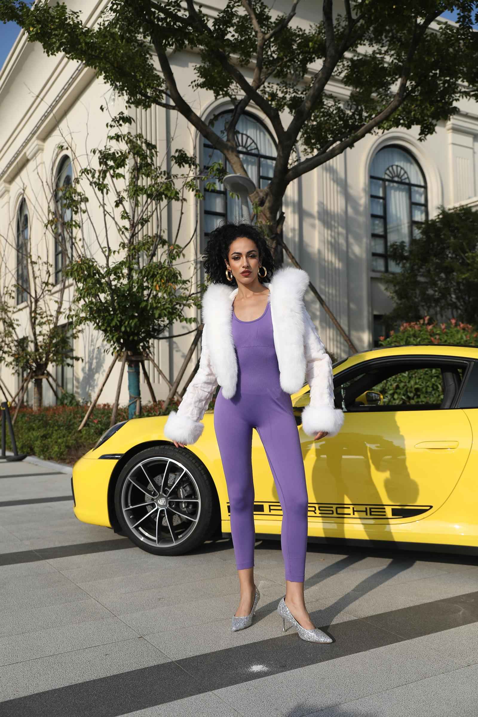 Fox Fur Coat for Women Luxurious Fox Fur Placket Hooded Zippered Jacket