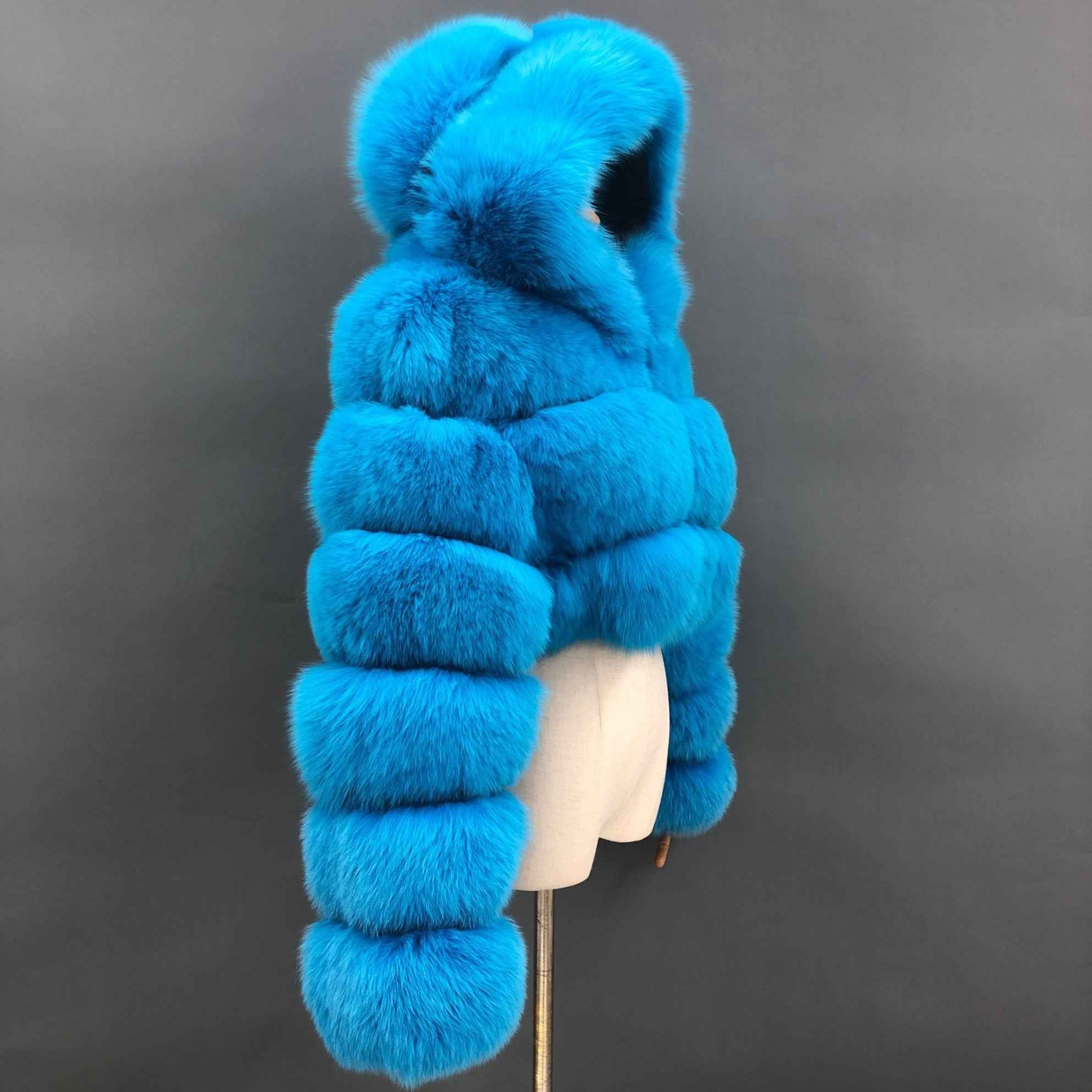 New Women's Winter Rainbow Fox Fur Hooded Coat