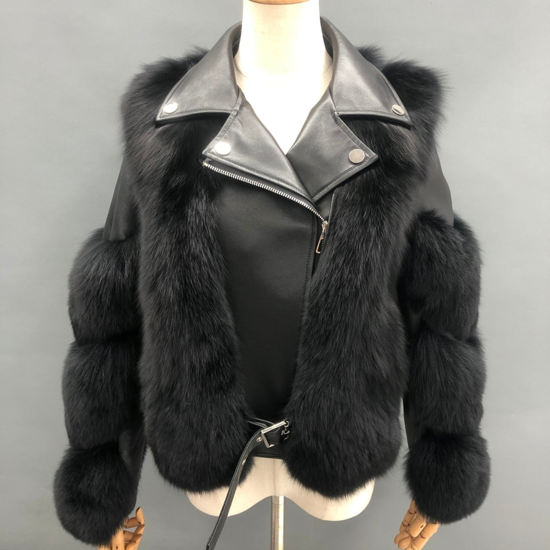 Women's Fall and Winter Fashion Leather Collar Fox Fur Parka 12