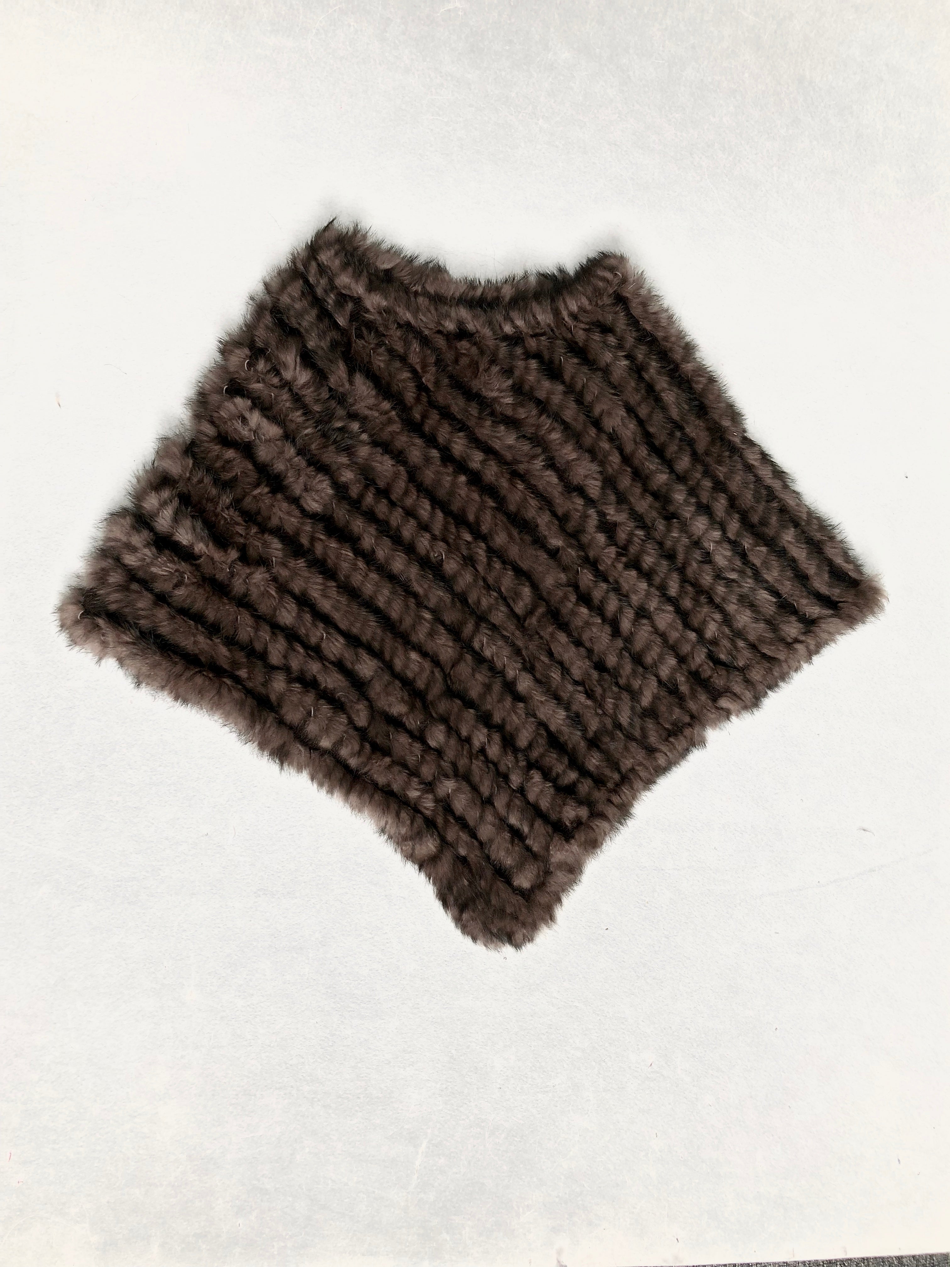 Women's Black & White Rabbit Fur Triangular Shawl - Luxe Winter Accessory