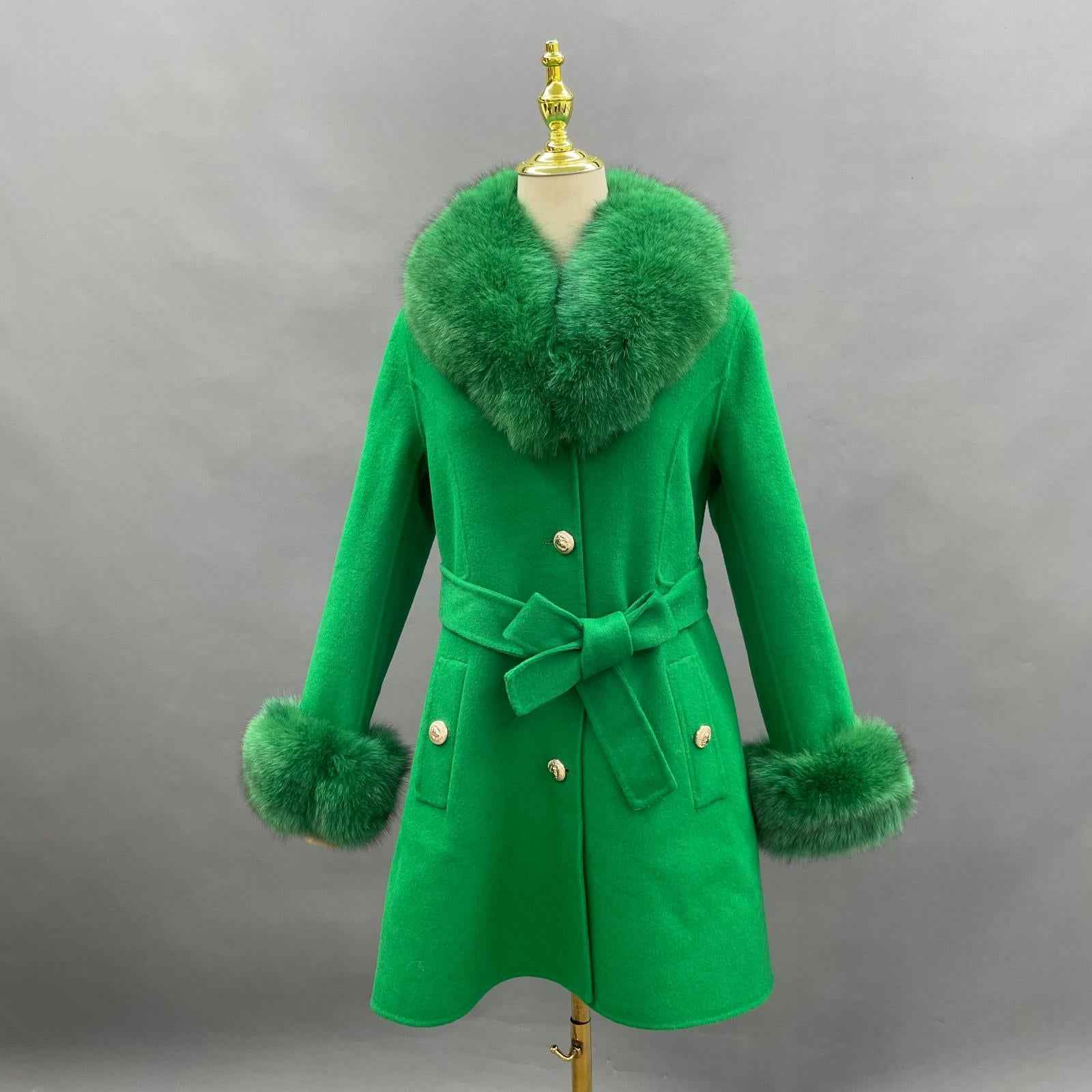 Double-Faced Fleece Coat for Women Elegant Notched Lapel Belted Double-Faced Wool Outer Jacket