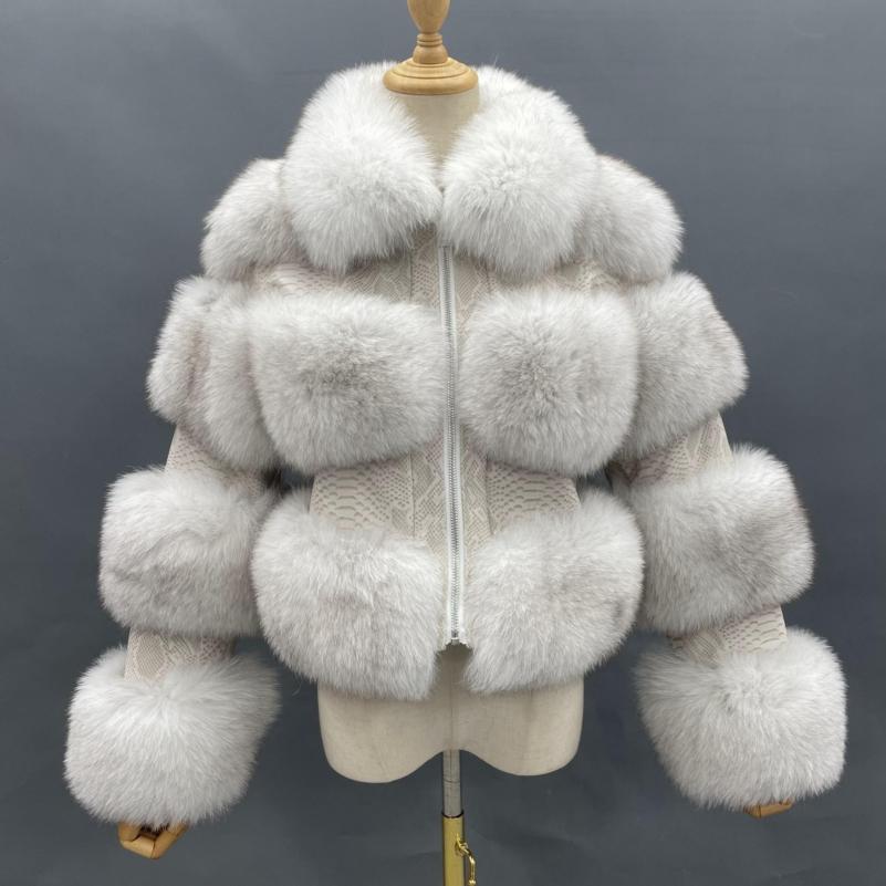 Winter Short Women's Snake Pattern Luxury Leather Fox Fur Coat