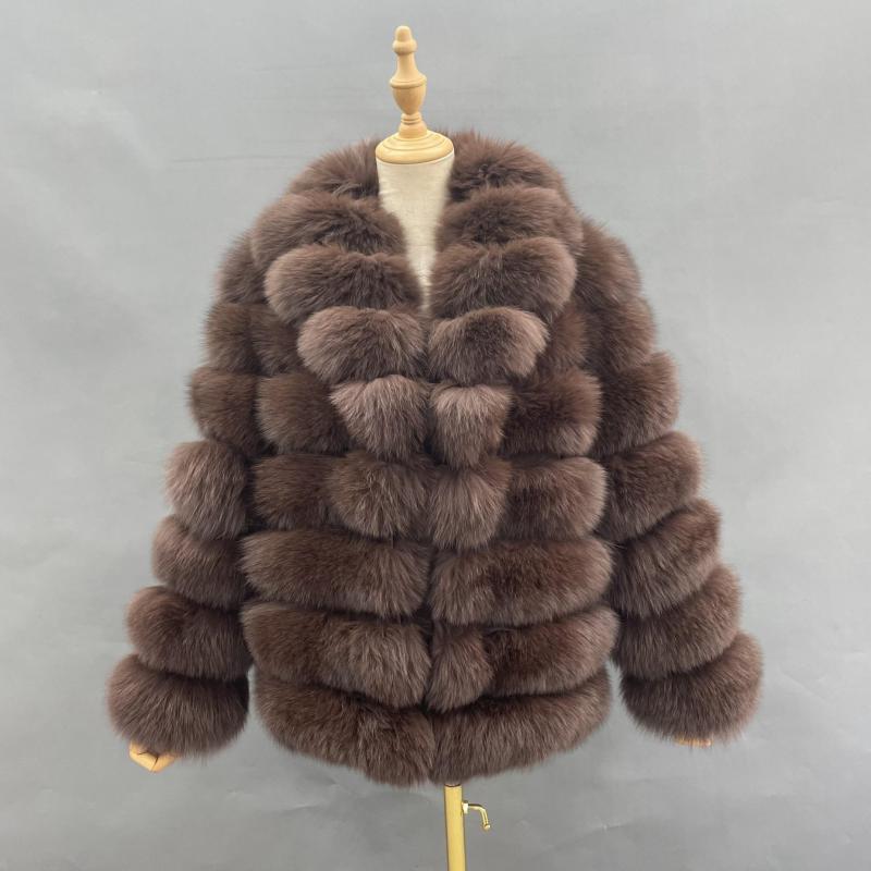 Winter Lapel Women's Fox Fur Warm Coat Brown