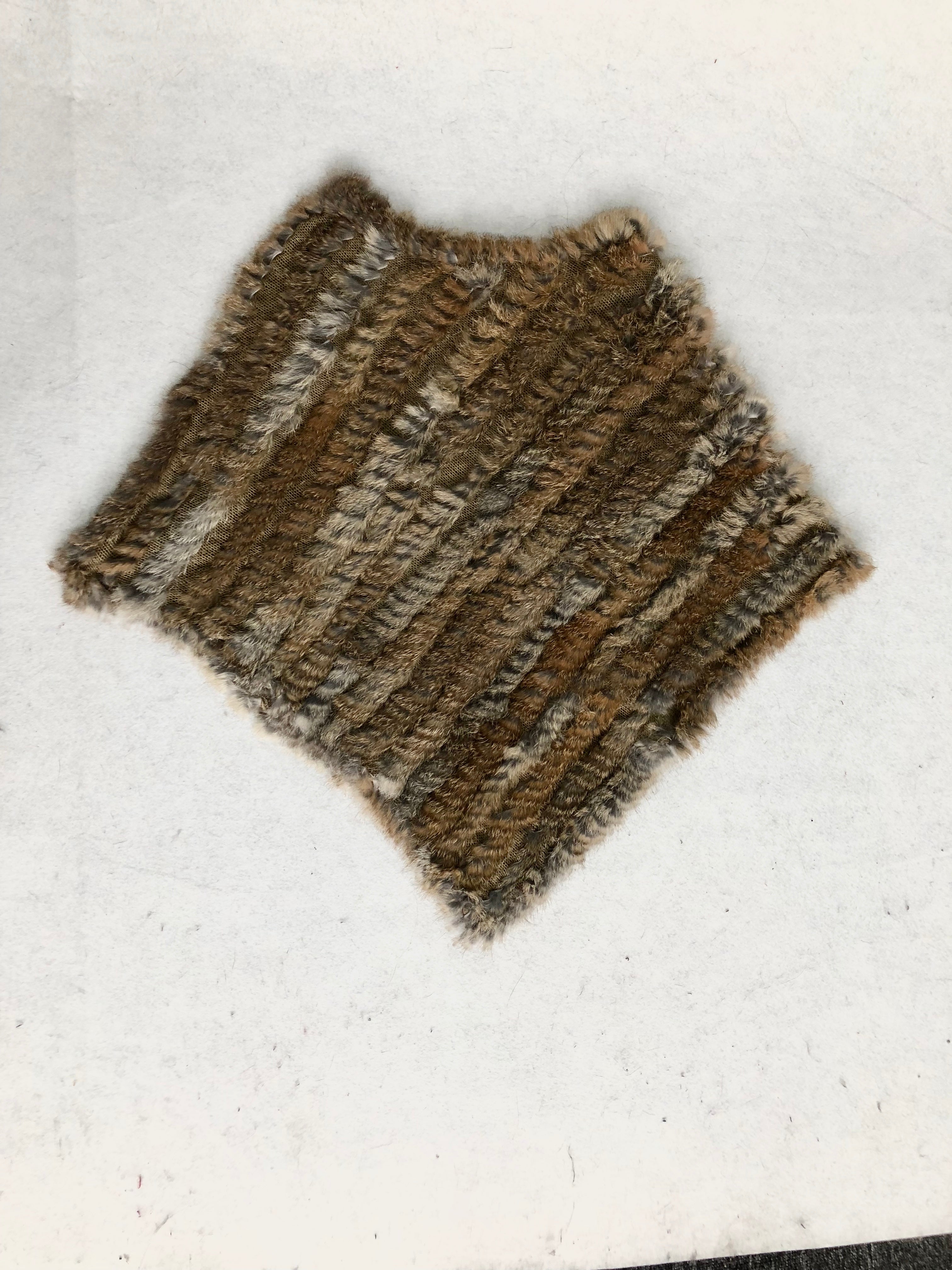 Women's Black & White Rabbit Fur Triangular Shawl - Luxe Winter Accessory