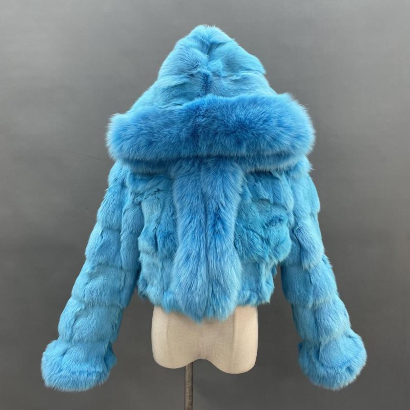 Luxury Women's Winter Short Fox Fur With Hooded Zipper Style Coat Bright blue Click chat with us