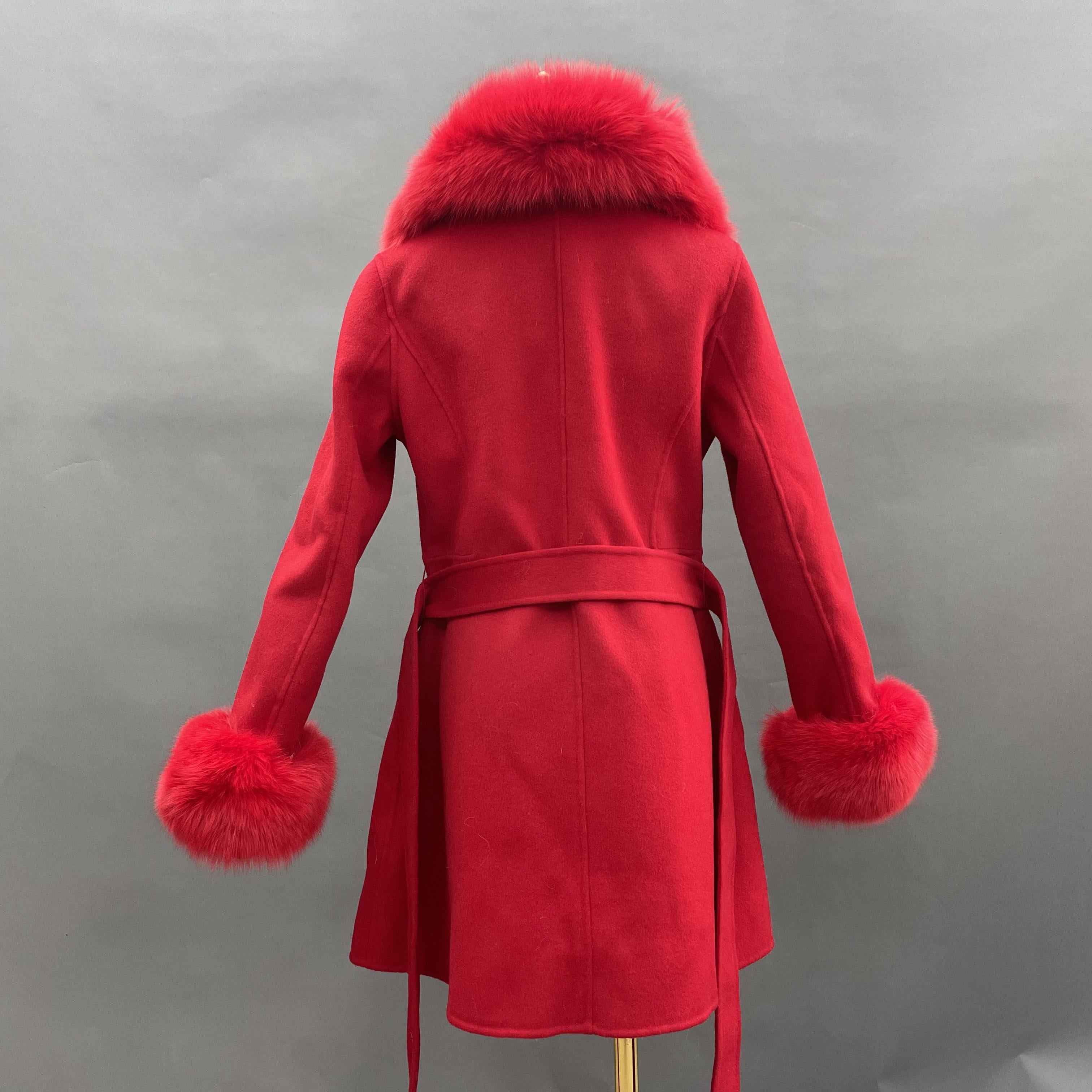 Autumn Winter Red Double - faced Wool Belted Coat