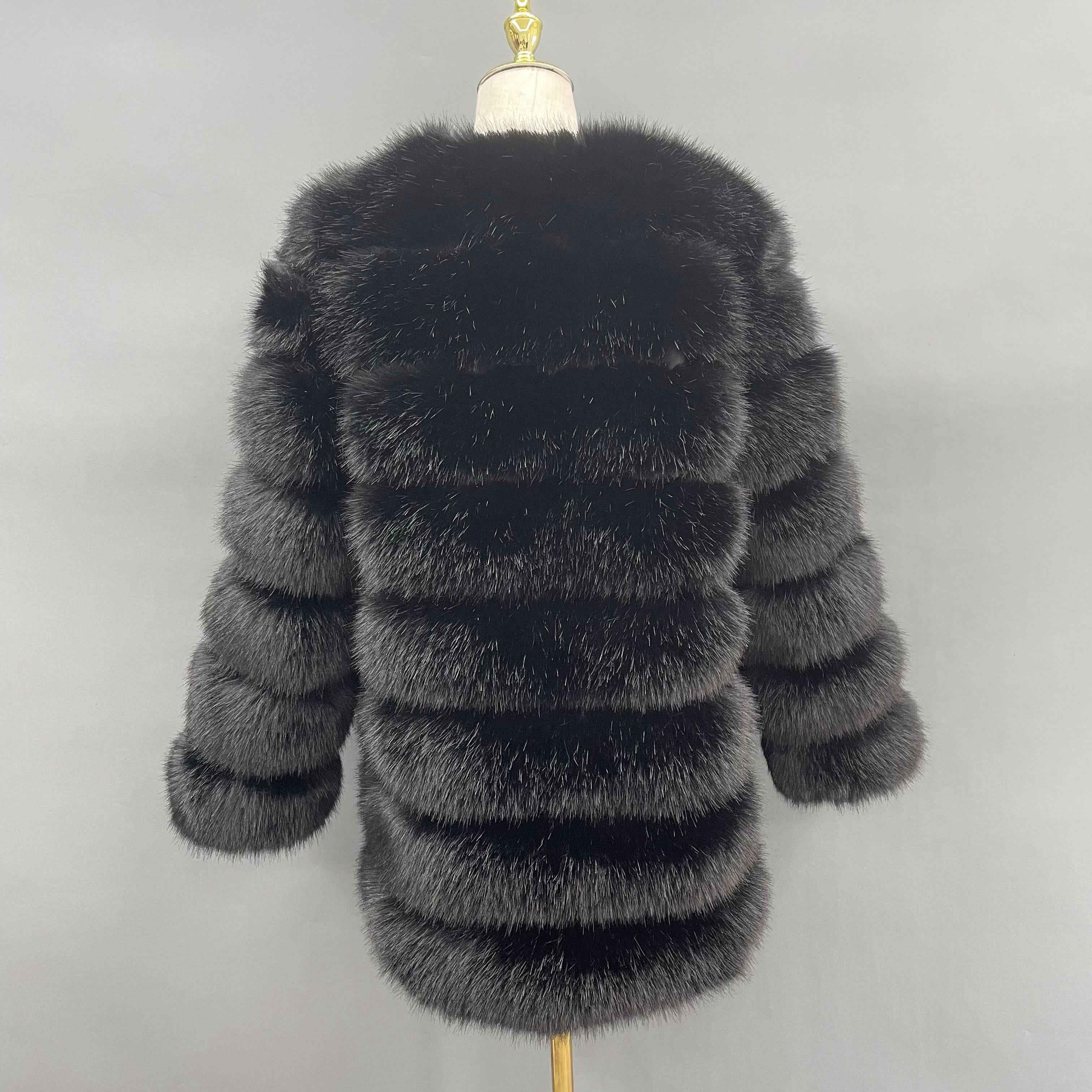 Women's 8-Panel Crew Neck Long Sleeve Faux Fur Coat - Luxury Trendy Winter Essential Outerwear