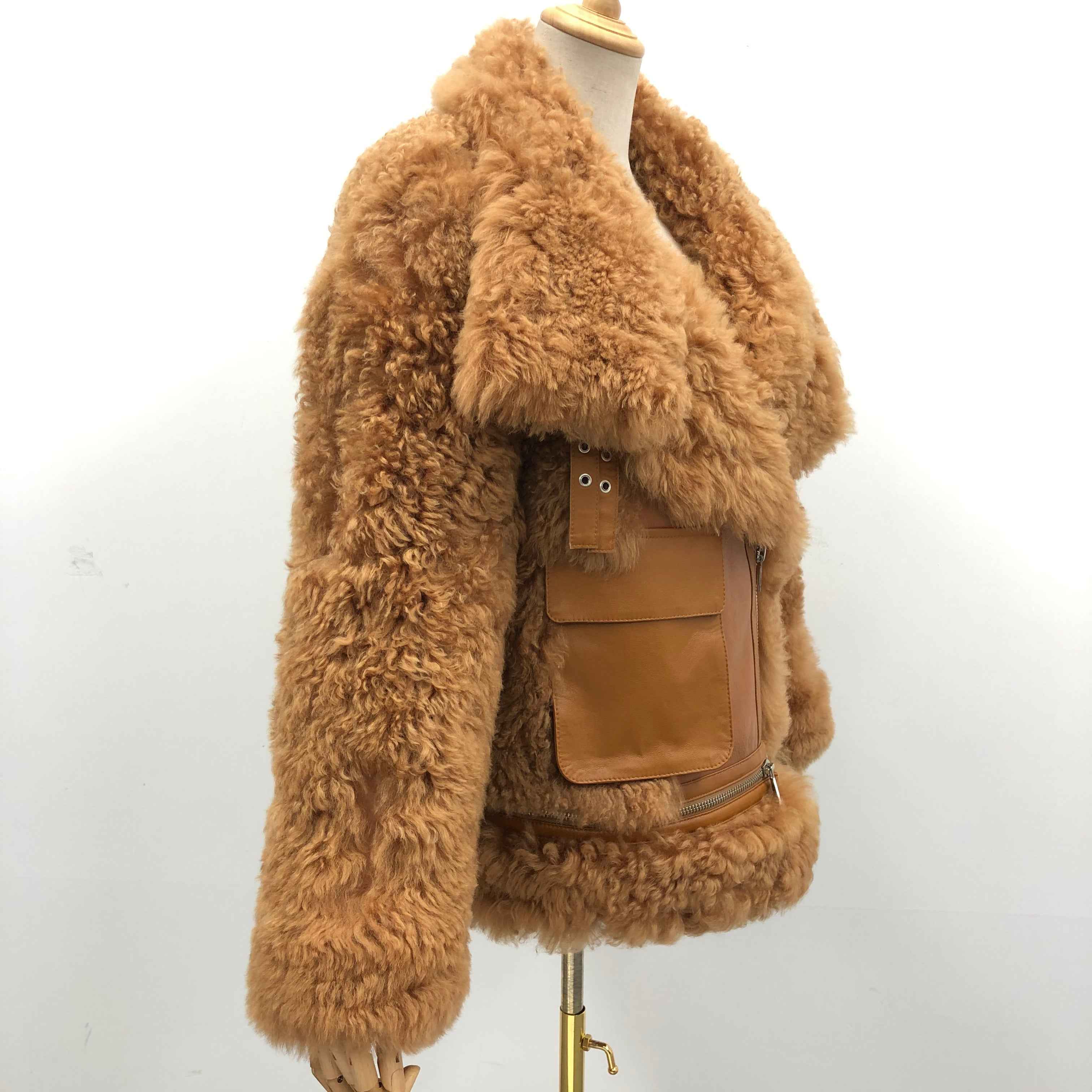 Women's Shearling Basha Jacket with Single-Side Patch Pocket - Luxe Textured Outerwear
