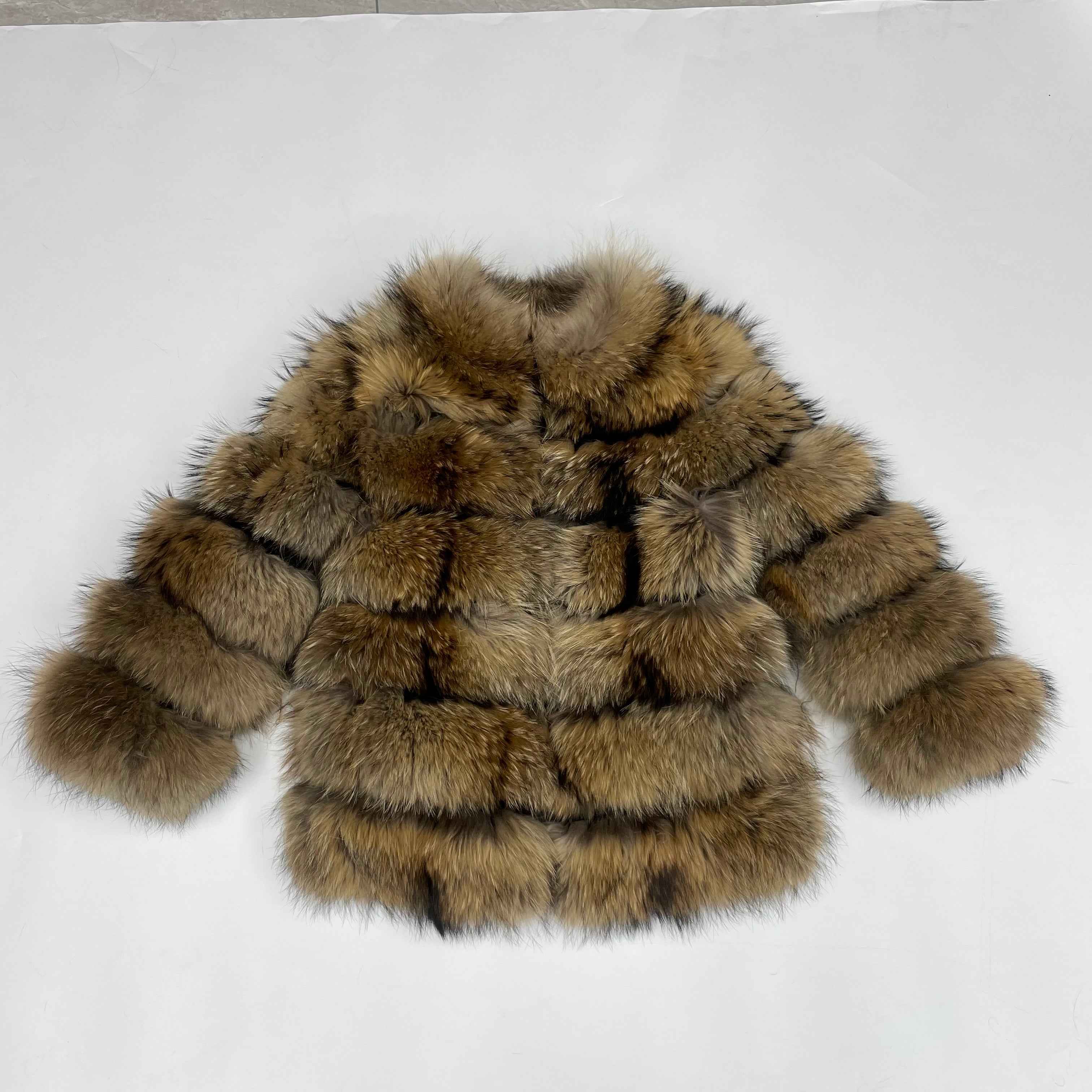 Women's Luxury Raccoon Fur Jacket - 6-Panel Stand Collar Frost-Resistant Cold Winter Warmth-Locking Outerwear