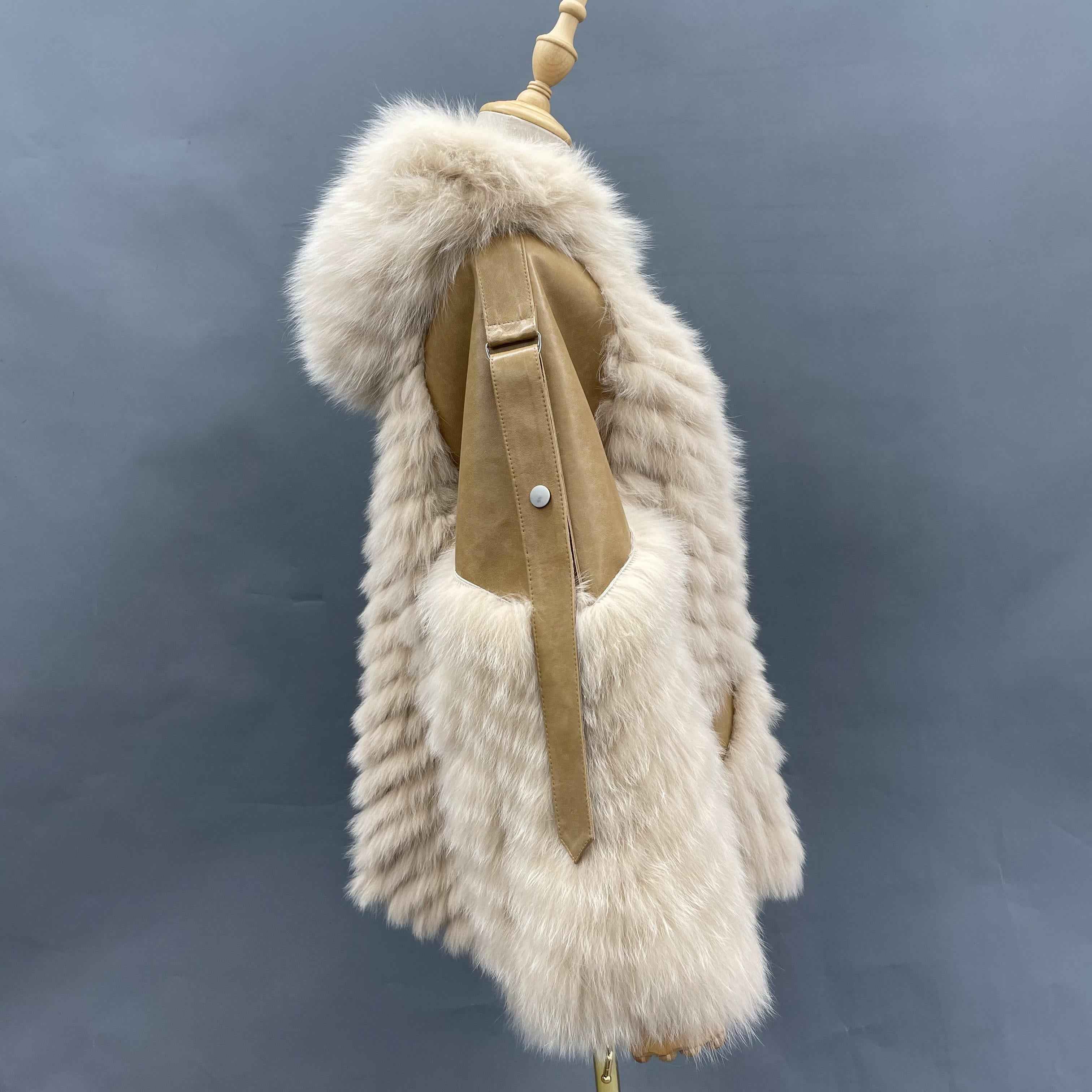 Women's Luxury Fox Fur Hooded Jacket - Leather Patchwork & Zipper Closure Relaxed Fit Winter Fashion Outerwear
