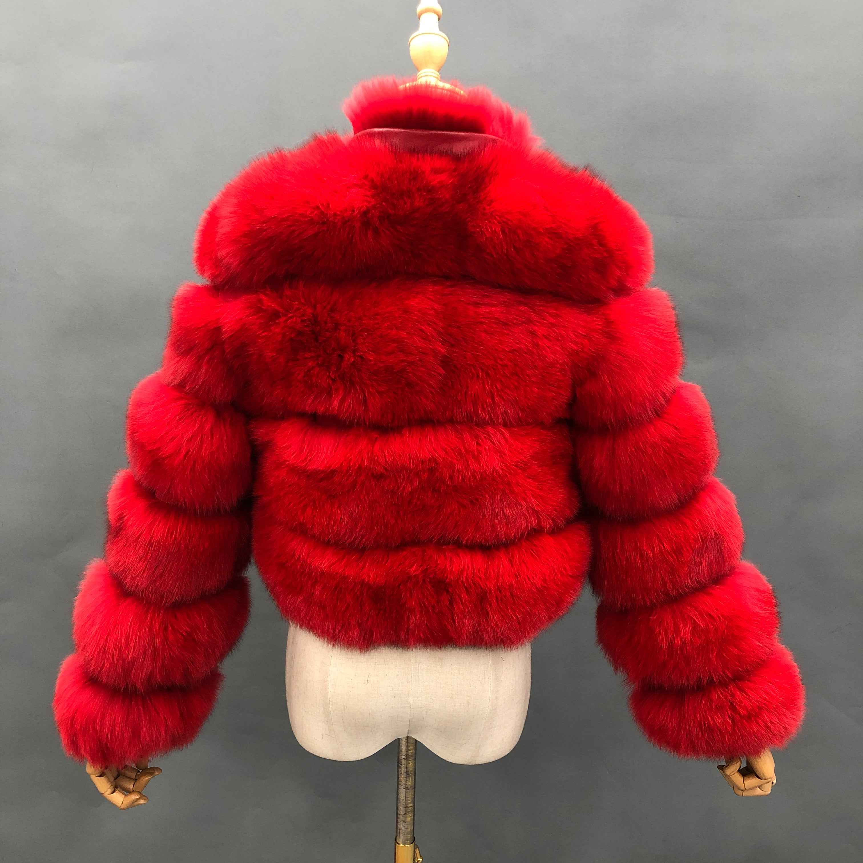Women's Luxury Cropped Fox Fur Jacket - Layered Stand Collar Winter Fashion Statement Outerwear