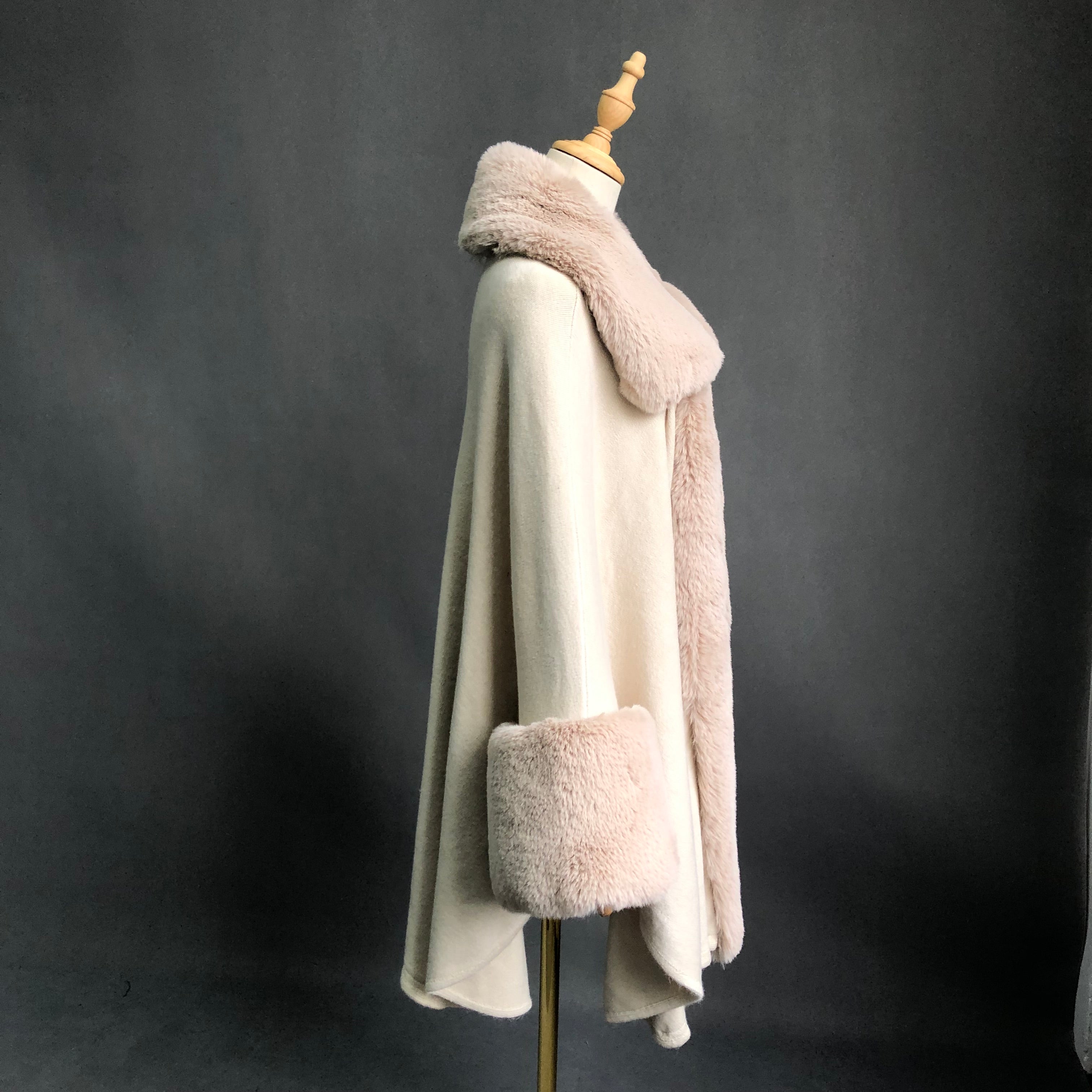 Women's Faux Fur Shawl with Shawl Collar - Luxurious Winter Cape Accessory