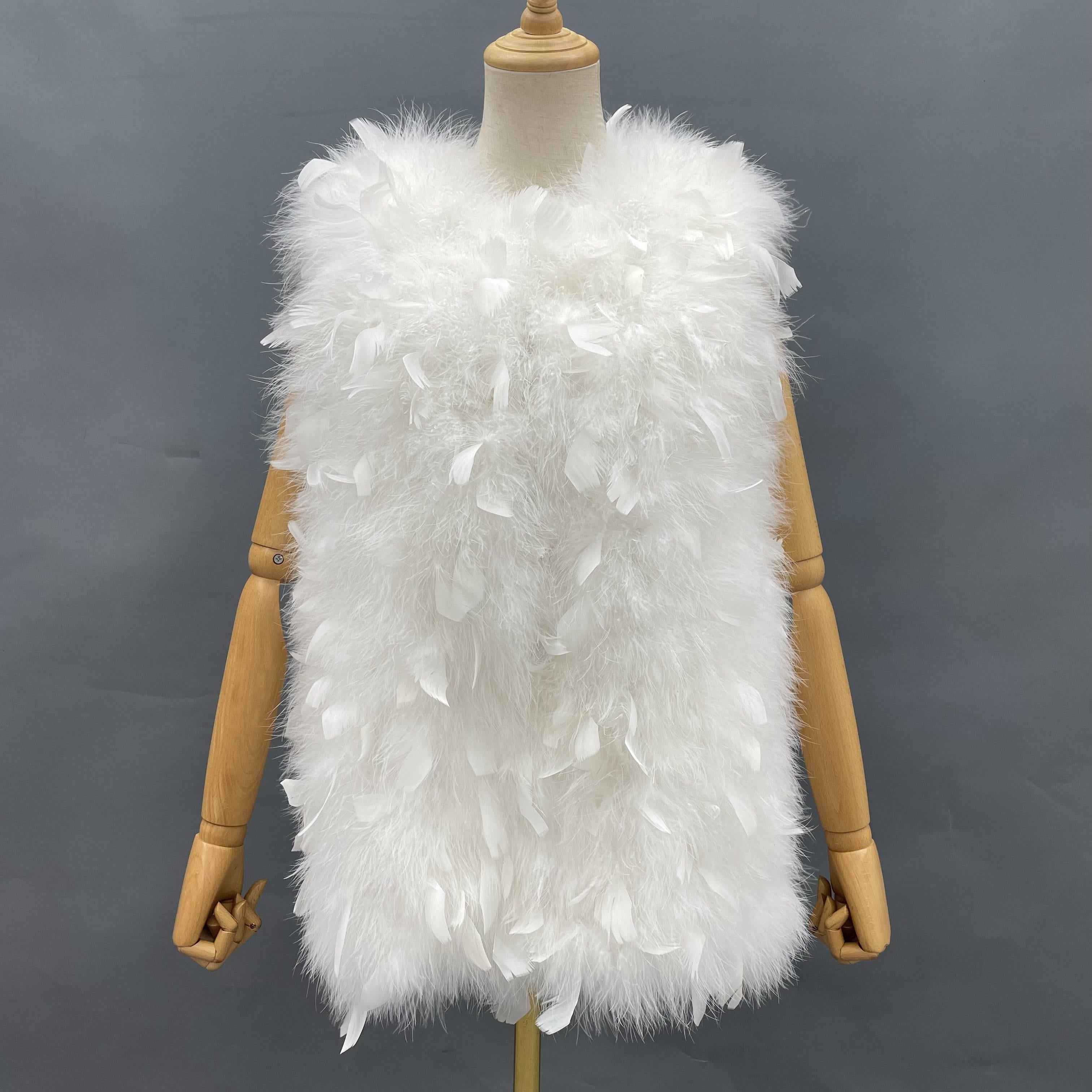 Ostrich & Turkey Feather Mixed Vest - Luxe Textured Statement Piece for Glamorous Occasions White