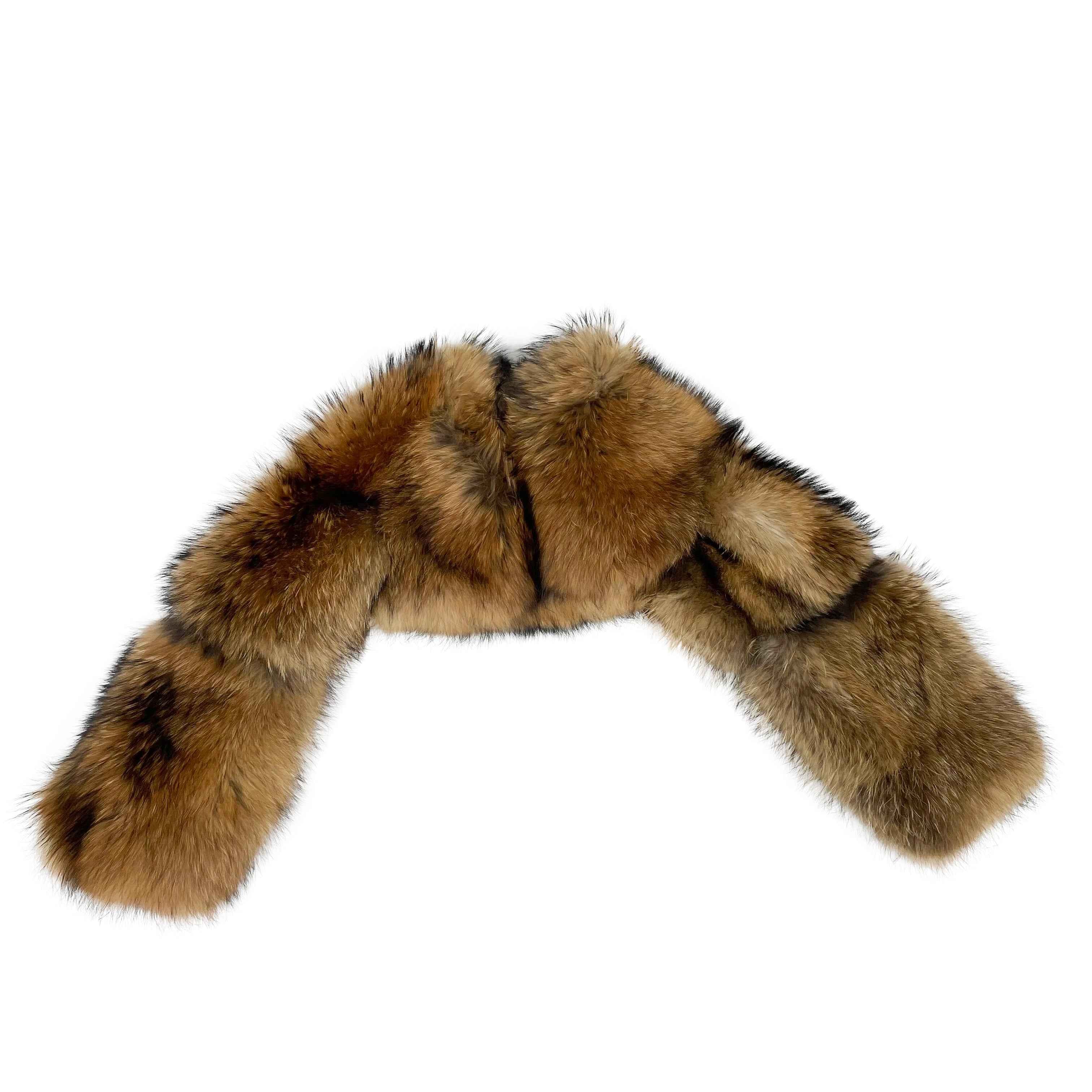 Women's Luxury Raccoon Fur Cropped Shrug - Stand Collar Vintage Evening Party Outerwear
