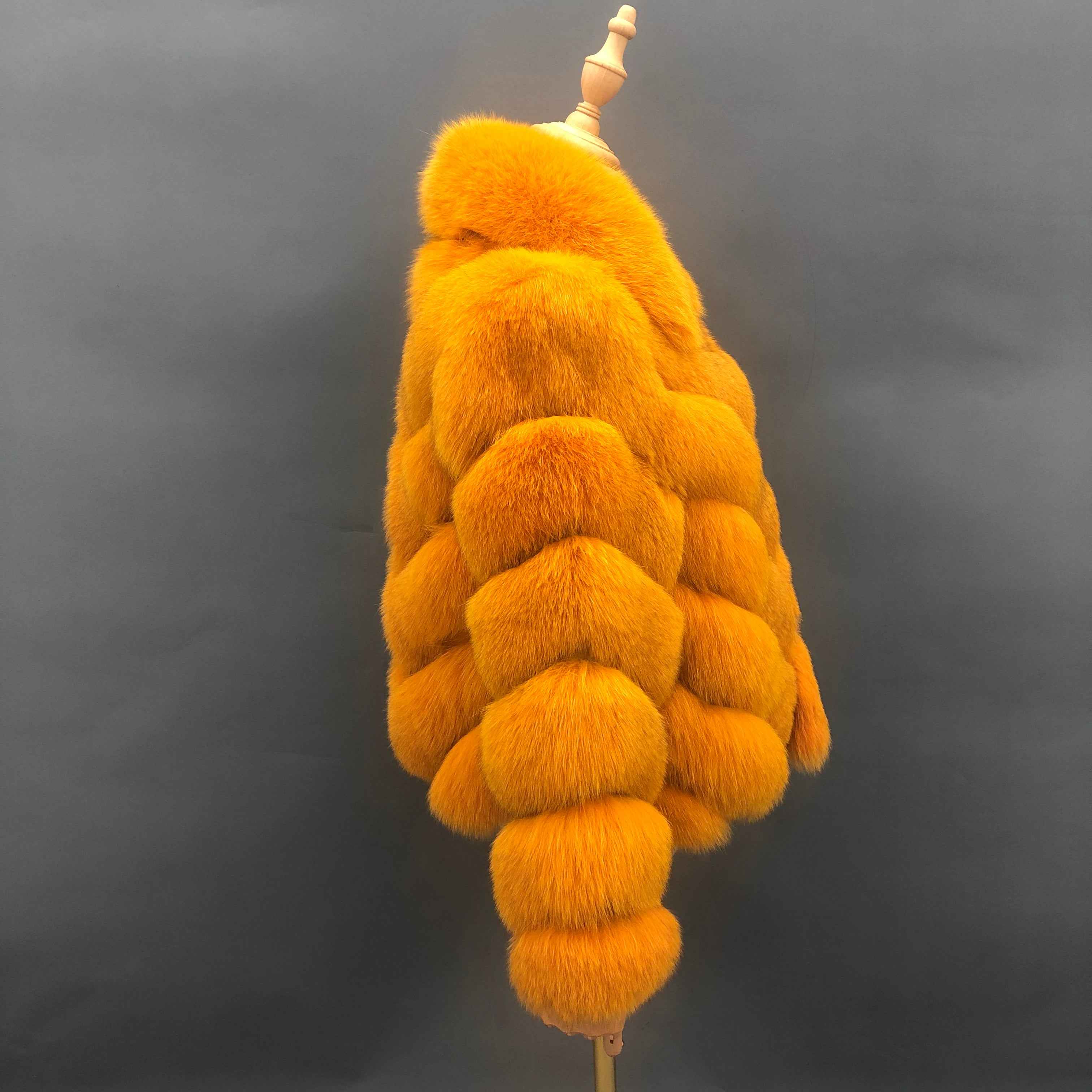 Janefur Fox Fur Coat with Chevron Stripe & Notched Collar - Short Winter Jacket