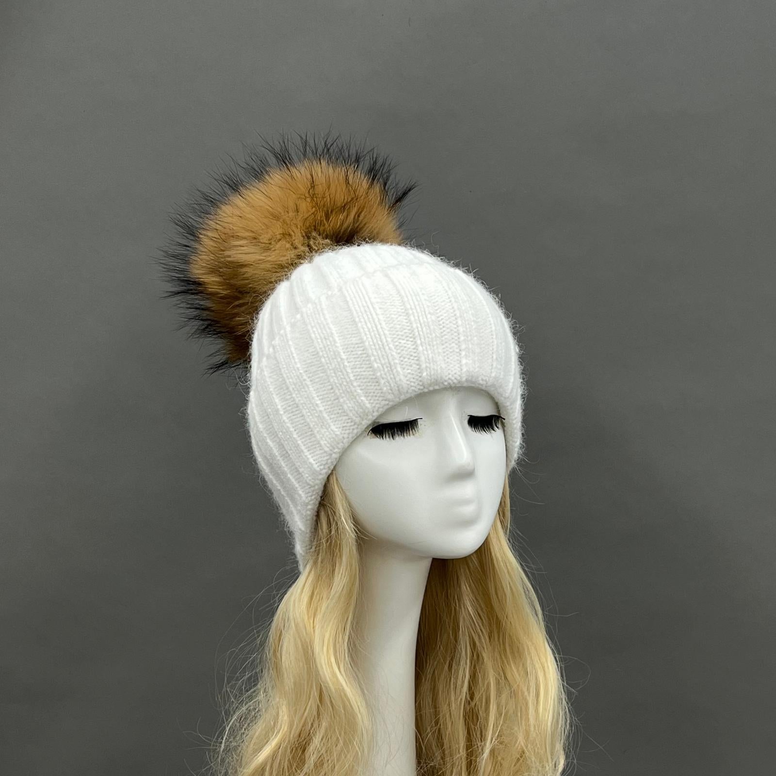 Thick Striped Angora Wool Pom Pom Winter Hat 5