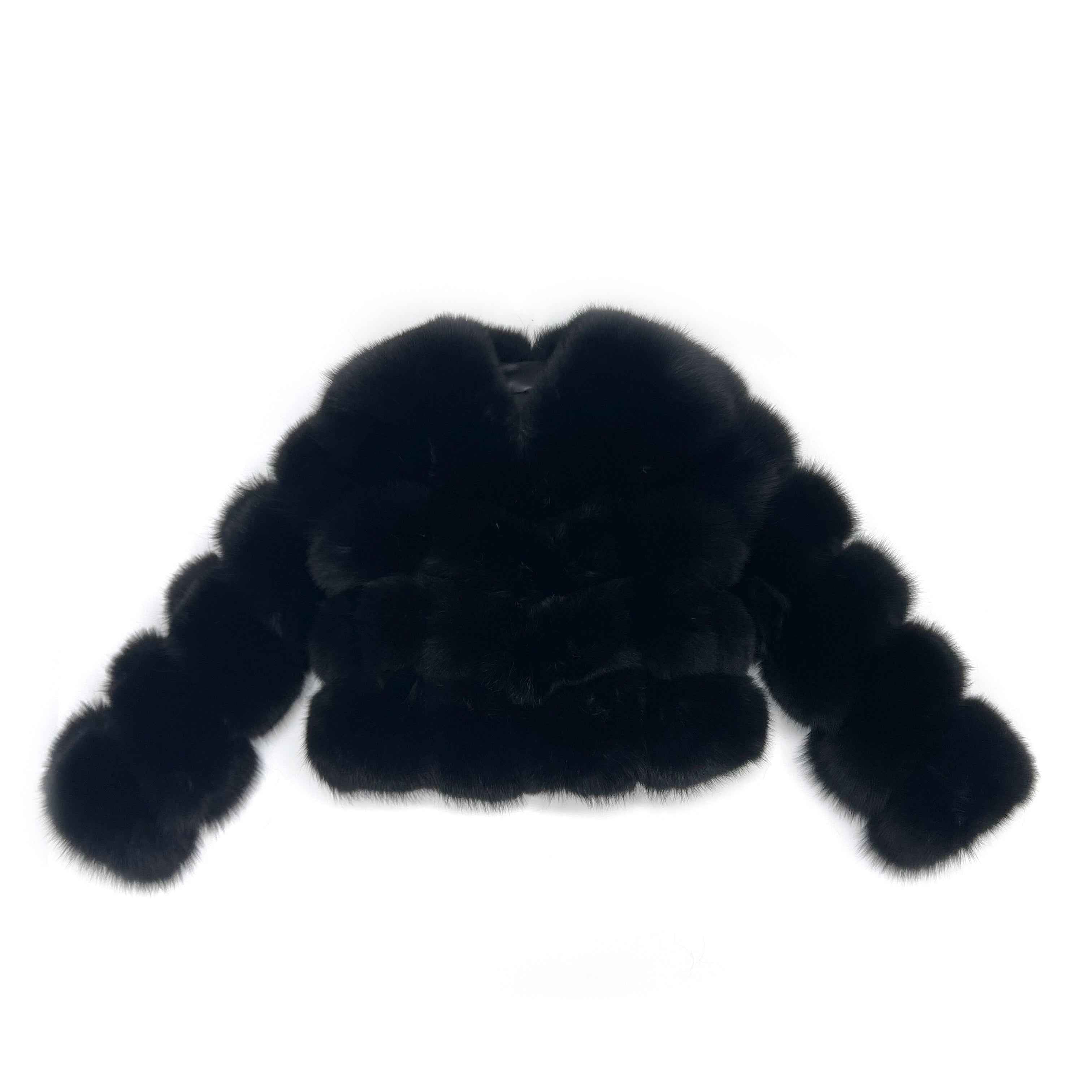 Fashion V-Neck Women‘s Black Fox Fur Coat