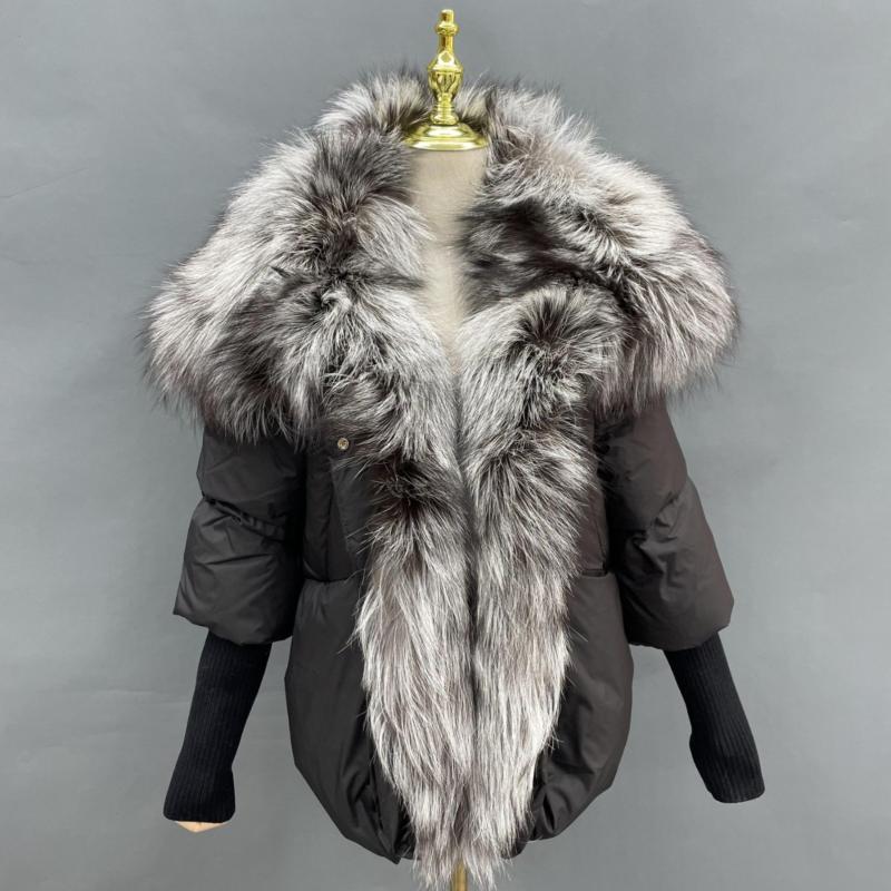 Knit Cuffs with Large Turn-down Collar Down Jacket