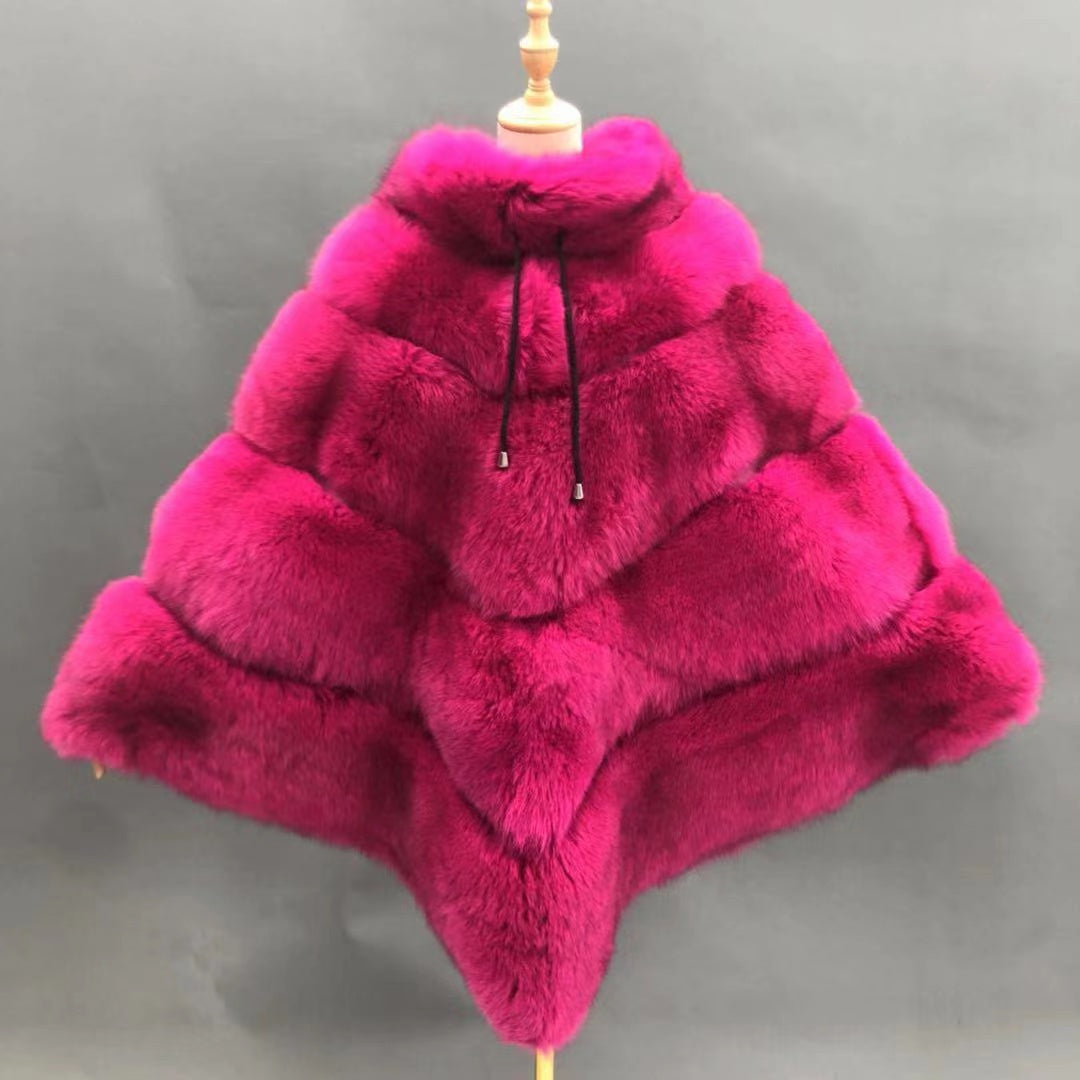 High Quality Women's Luxury Fox Fur Cloak Loose Genuine Fox 12 F-CHEST CM