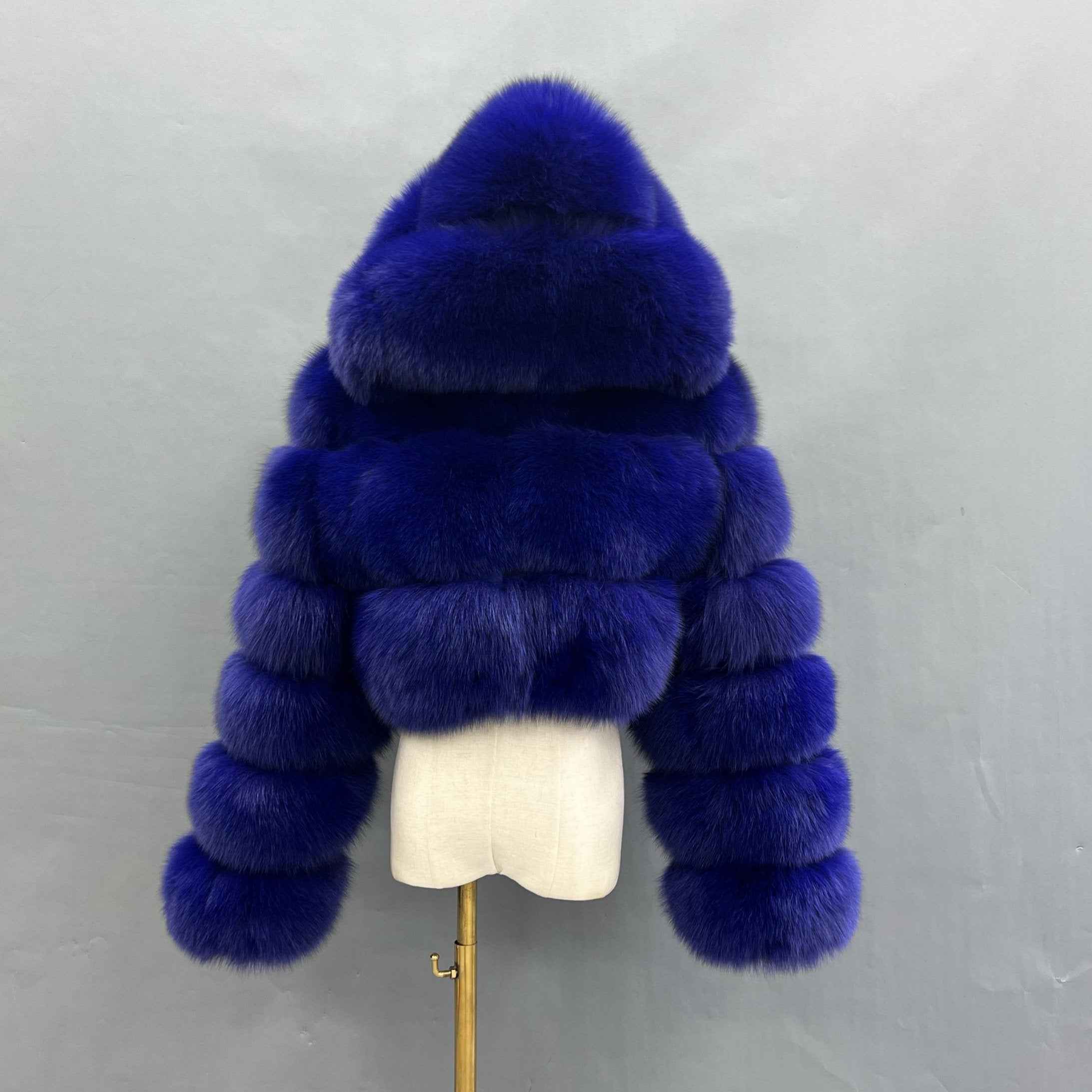 New Women's Winter Rainbow Fox Fur Hooded Coat