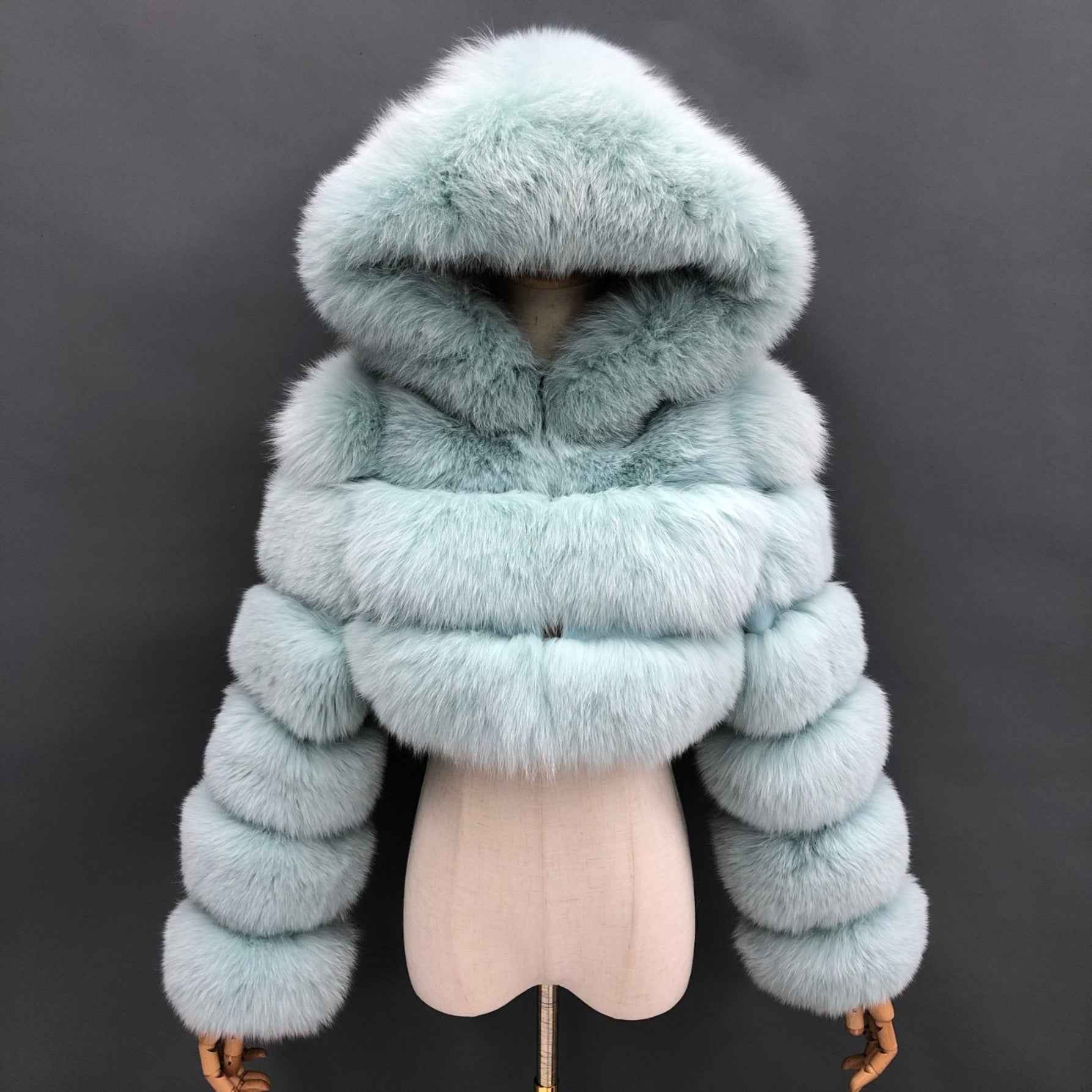 New Women's Winter Rainbow Fox Fur Hooded Coat 21